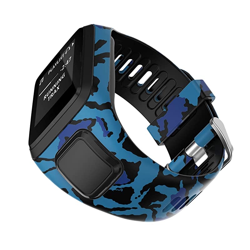Bands for Tomtom Runner 23 StrapCompatible with Spark 3Golfer2AdventurerRubber Replacement Band for Screen ProtectorGPS Smart Watch AccessoriesBlue Camouflage