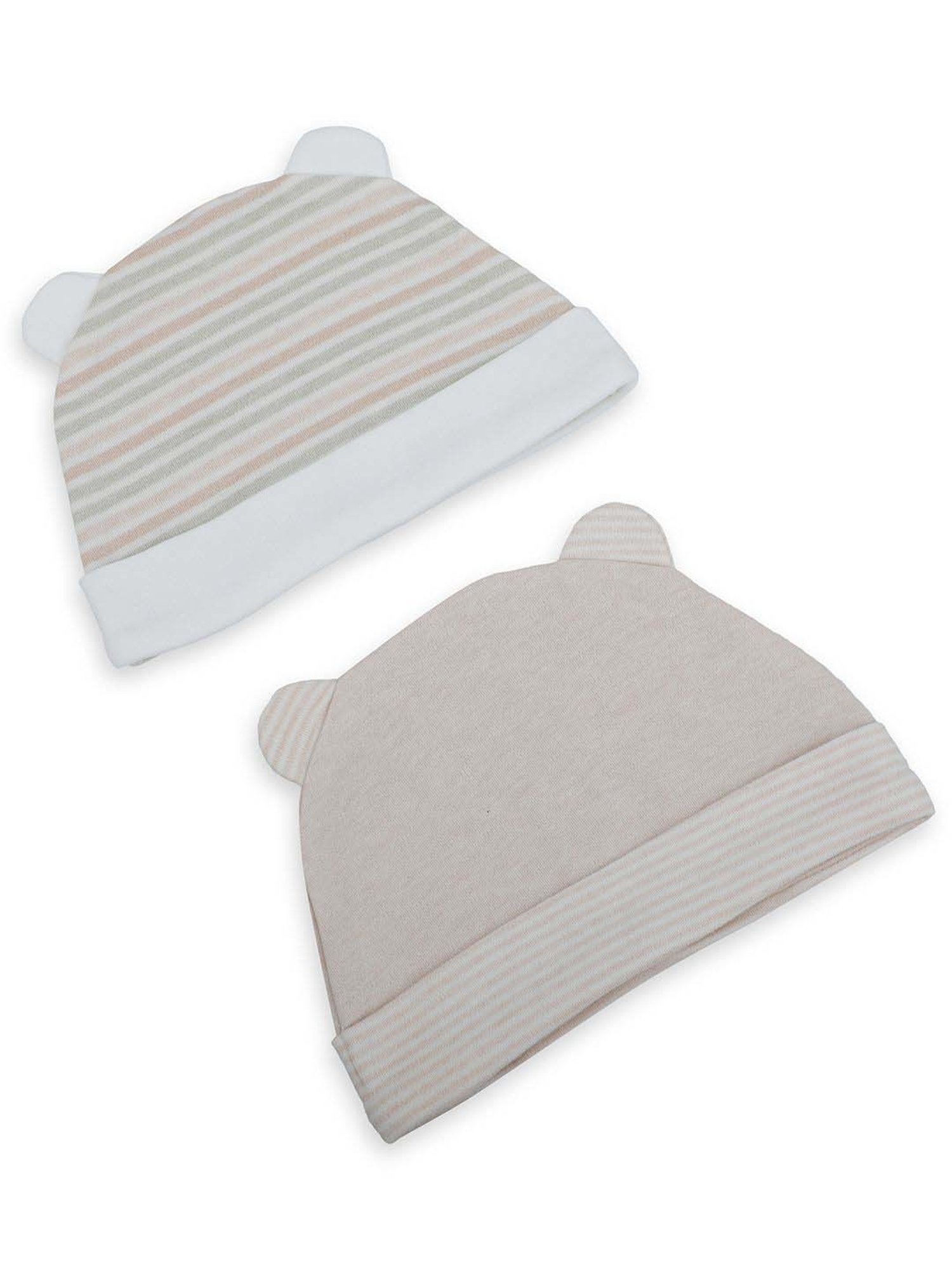 Baby Moo Kids Beige Cotton Printed Cap (Pack of 2)