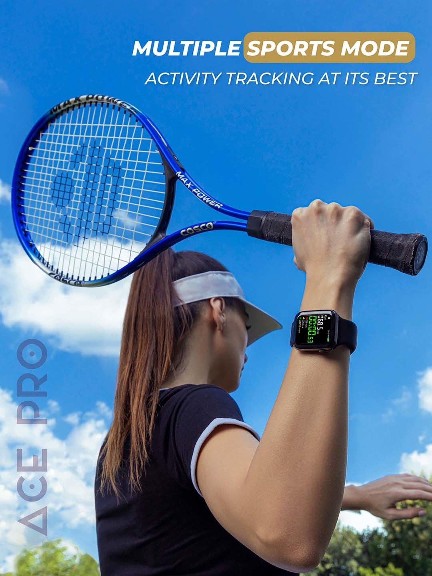 Hammer Pulse Ace Pro 1.81" Bluetooth Calling Smartwatch with HR BP SpO2 (Black)