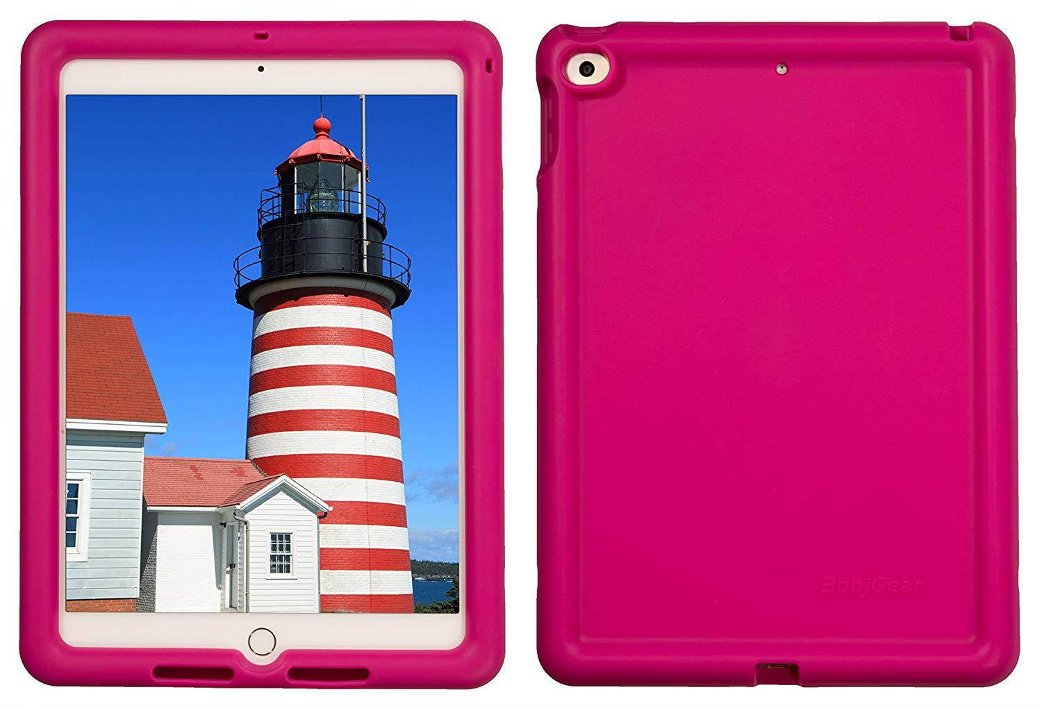 Bobj Rugged Case for iPad 2017 5th Generation 9.7 - BobjGear Custom Fit - Patented Venting - Sound Amplification - BobjBounces Kid Friendly (NOT for iPad 2018, iPad Pro 10.5) (Rockin' Raspberry)