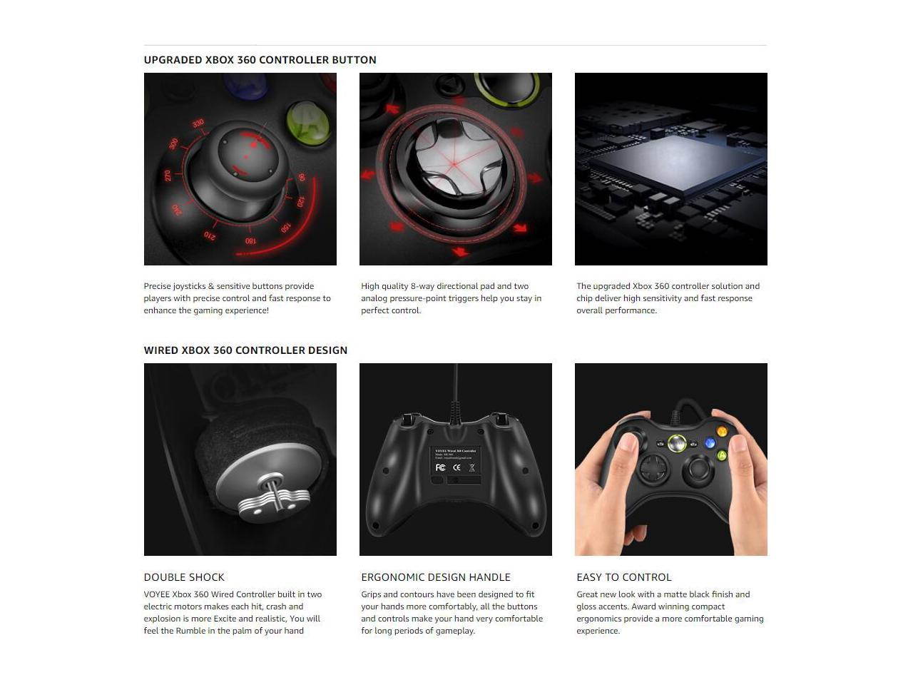 Xbox 360 Wired Controller,  RUIWEN USB Gamepad, Joypad with Shoulders Buttons, for Microsoft Xbox360/Xbox 360 Slim/PC Windows 7 8 10 Game (Not Official Controller)