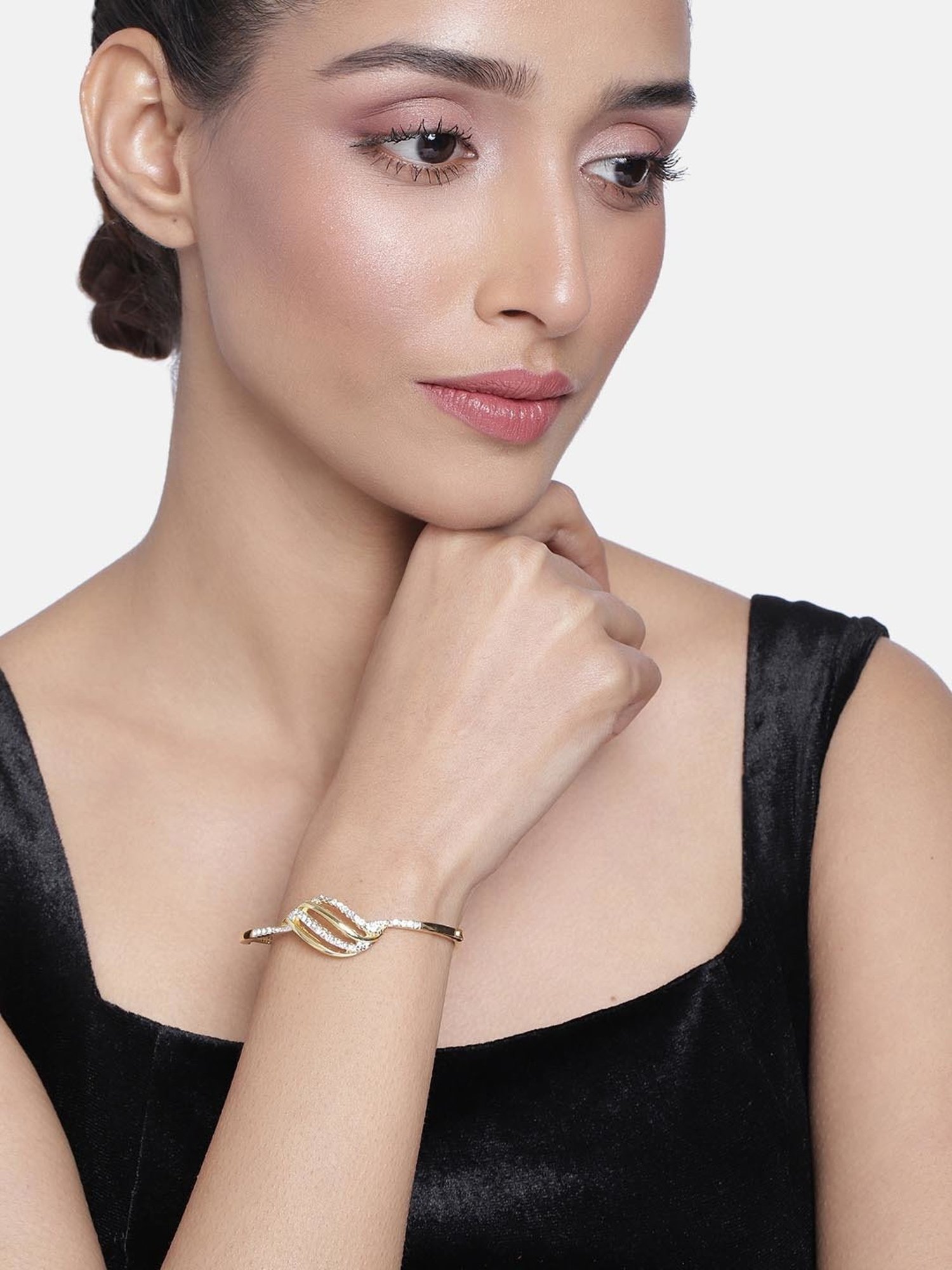 Estele Gold & Rhodium-Plated Bow Wave Bracelet with Austrian Crystals for Women