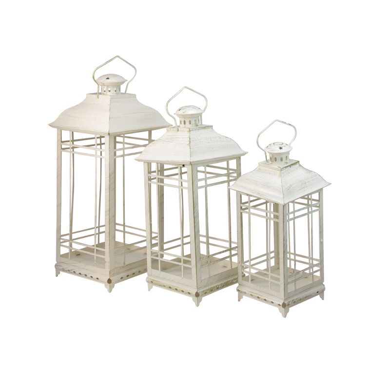 Melrose Set of 3 Rustic Ivory White Mission Style Glass Pillar Candle Lanterns 21.5"