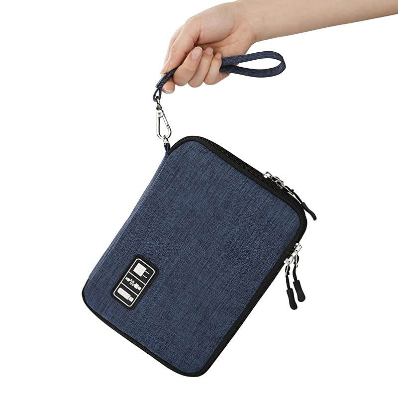 Electronics Organizer,  Electronic Accessories Cable Organizer Bag Waterproof Travel Cable Storage Bag for Charging Cable, Power Bank, Mini Tablet (Up to 7.9'') and More (Black and Blue)