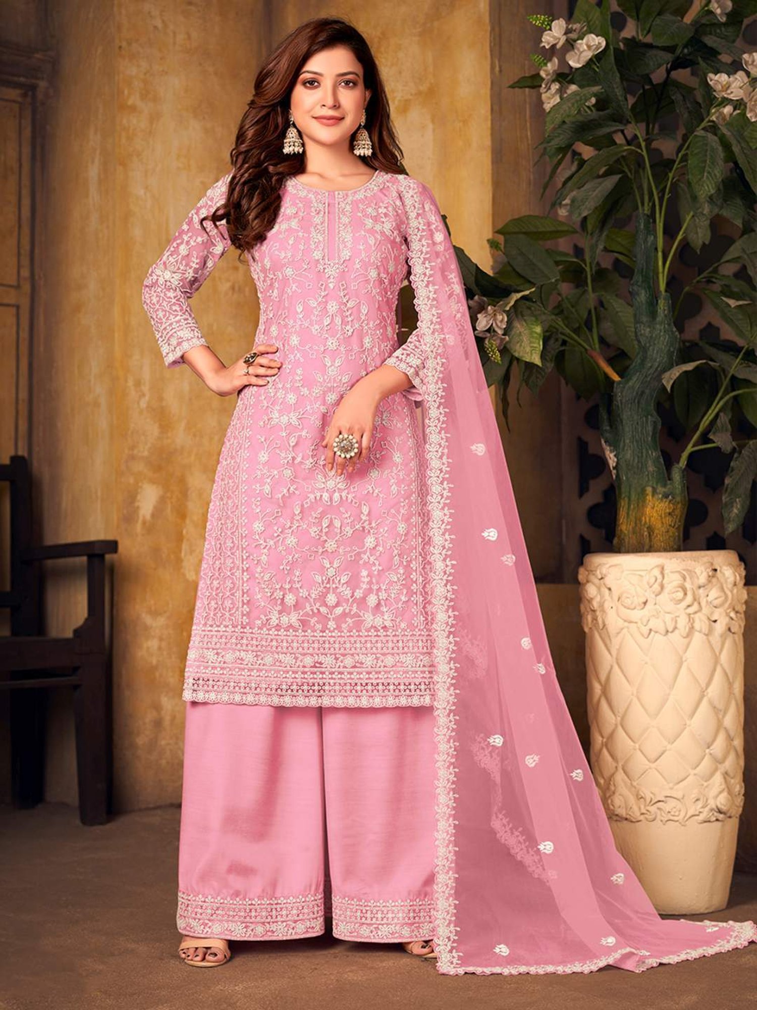 Odette Pink Embroidered Unstitched Dress Material