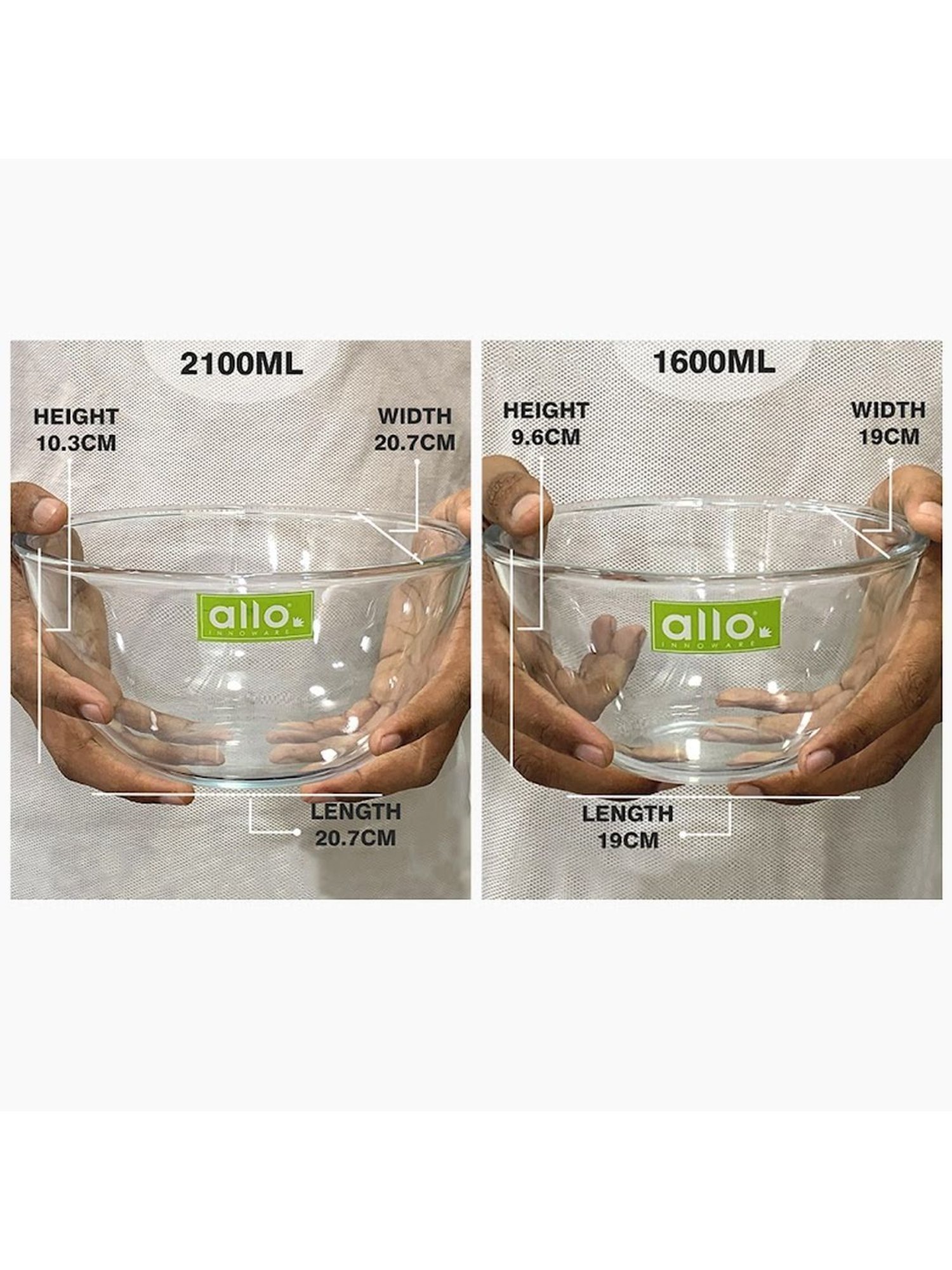 Borosilicate Glass Mixing & Serving Bowls, Oven & Microwave, Dishwasher and Freezer Safe Bowls