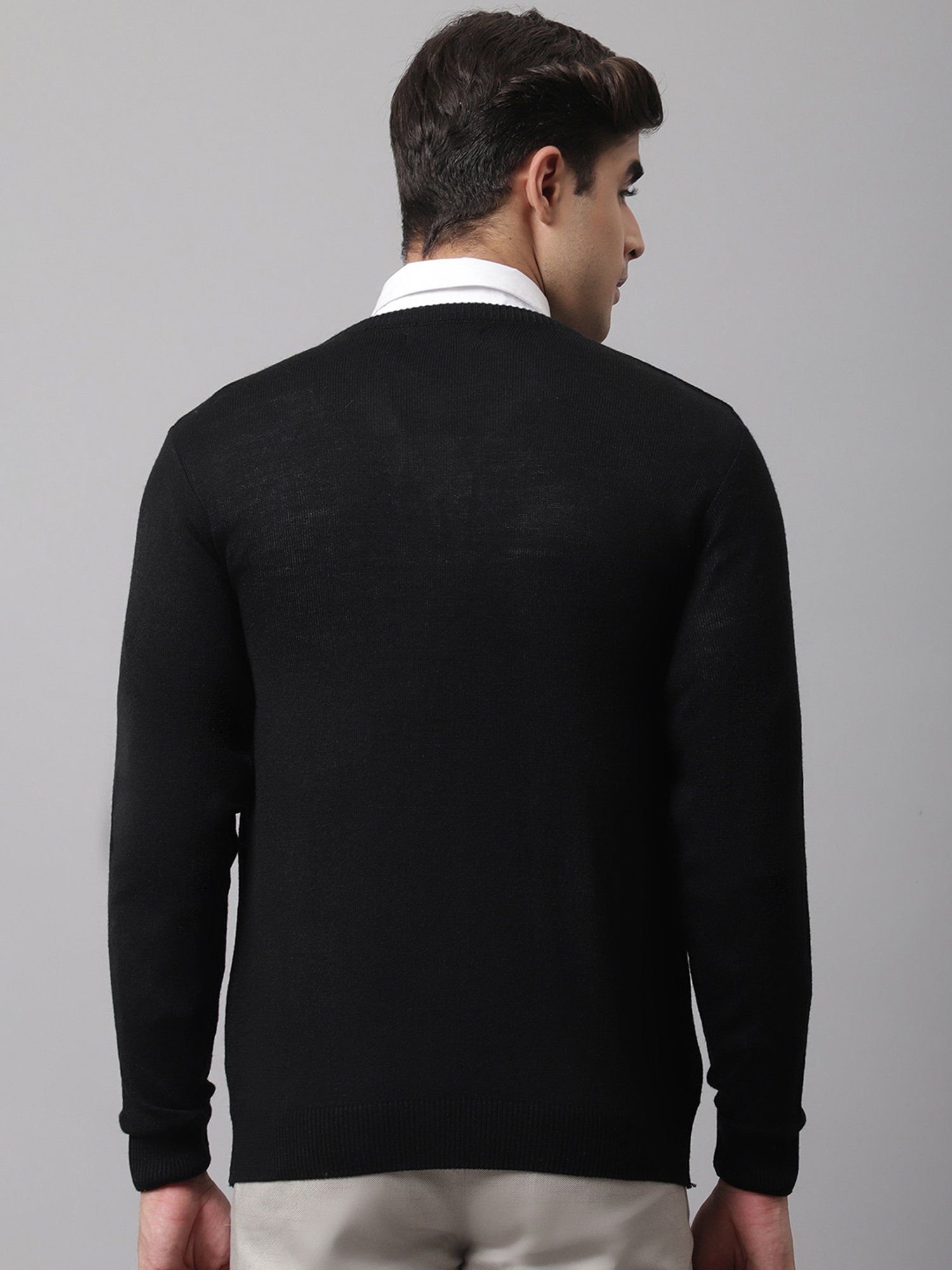 Cantabil Black Regular Fit Self Design Sweater