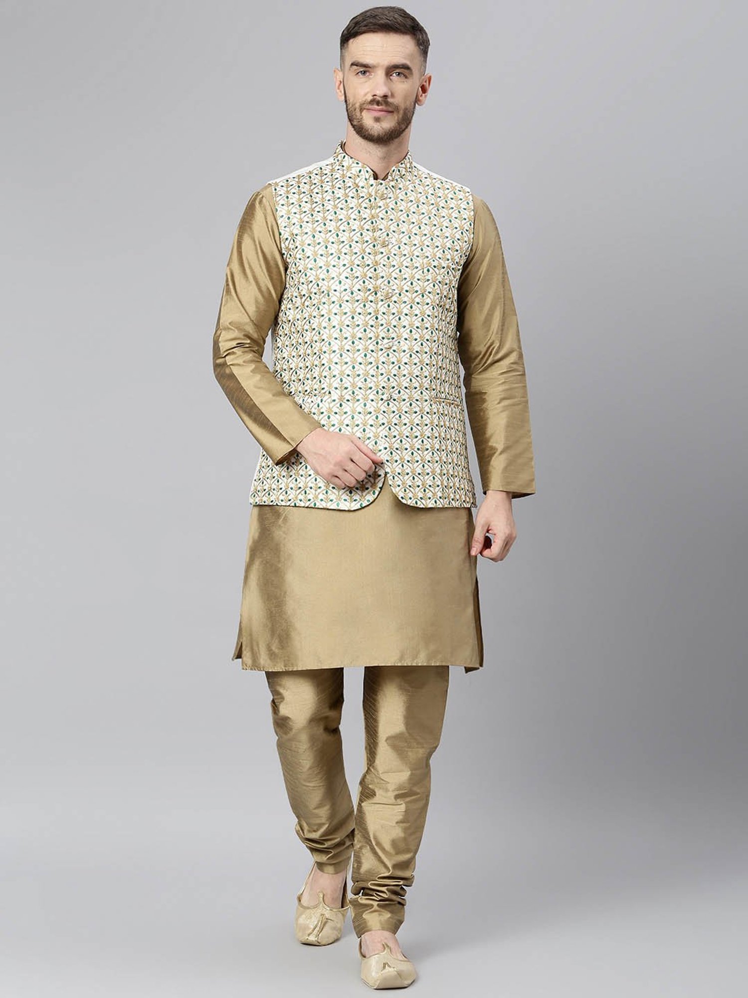 Hangup Khaki Embroidered Full Sleeves Kurta Set