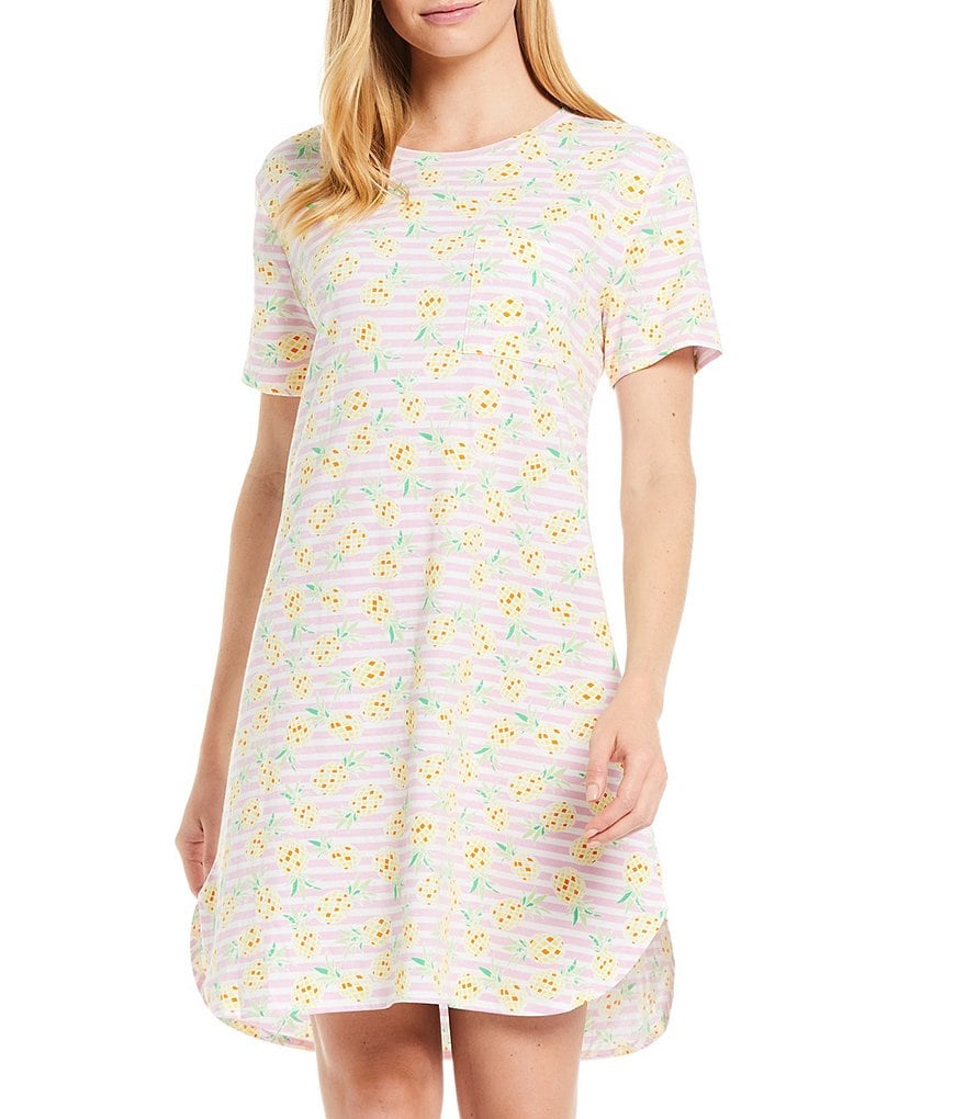 Sleep Sense Stripe & Pineapple Printed Jersey Knit Sleepshirt