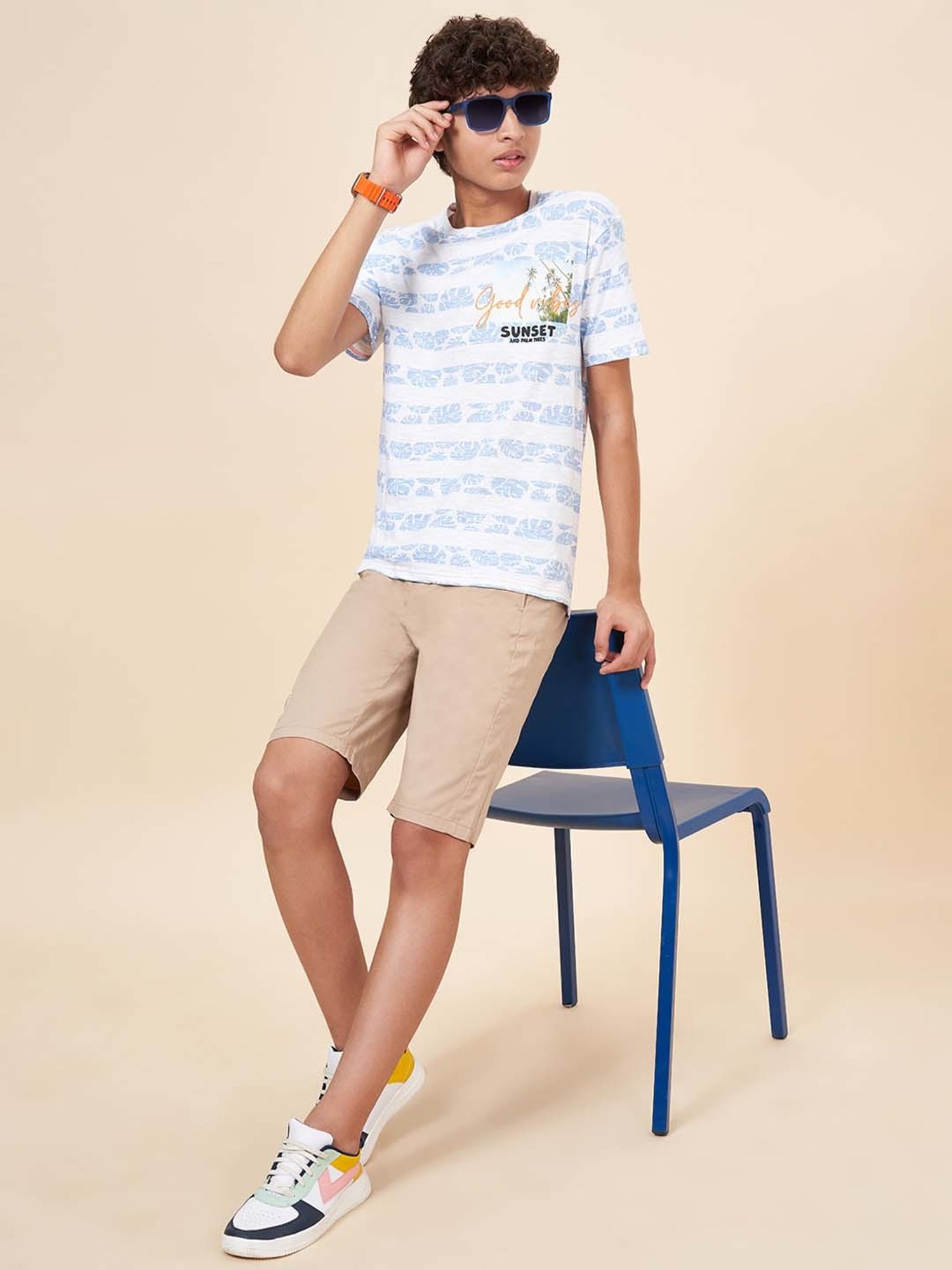 Coolsters by Pantaloons Kids White & Blue Cotton Printed T-Shirt