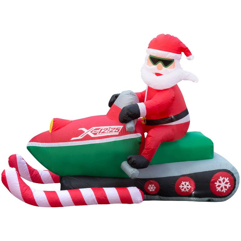 Holidayana 5 Foot Tall Giant Inflatable Snowmobile Riding Santa Claus Holiday Yard Decoration with Blower Fan, Tie Down Straps, & Ground Anchor Stakes
