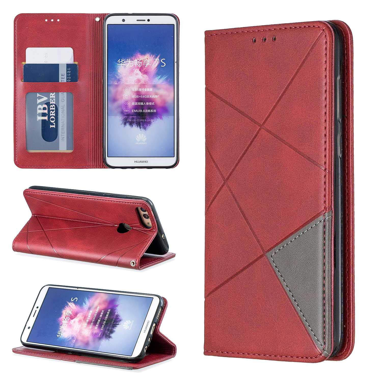 The Grafu Case for Huawei Enjoy 7S / Huawei P Smart 2018, Anti Scratch PU Leather and Shockproof TPU Inner Cover, Magnetic Full Body Protective for Huawei Enjoy 7S / Huawei P Smart 2018, Red