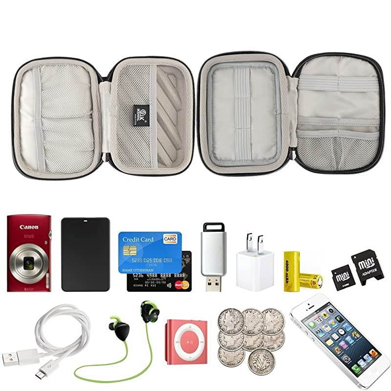 Electronics Organizer Travel Case Hard Gadget Accessories Storage Bag Double Layer Carrying Pouch for USB Cable SD Card USB Drive Hard Drive Phone Charger Earphone Black