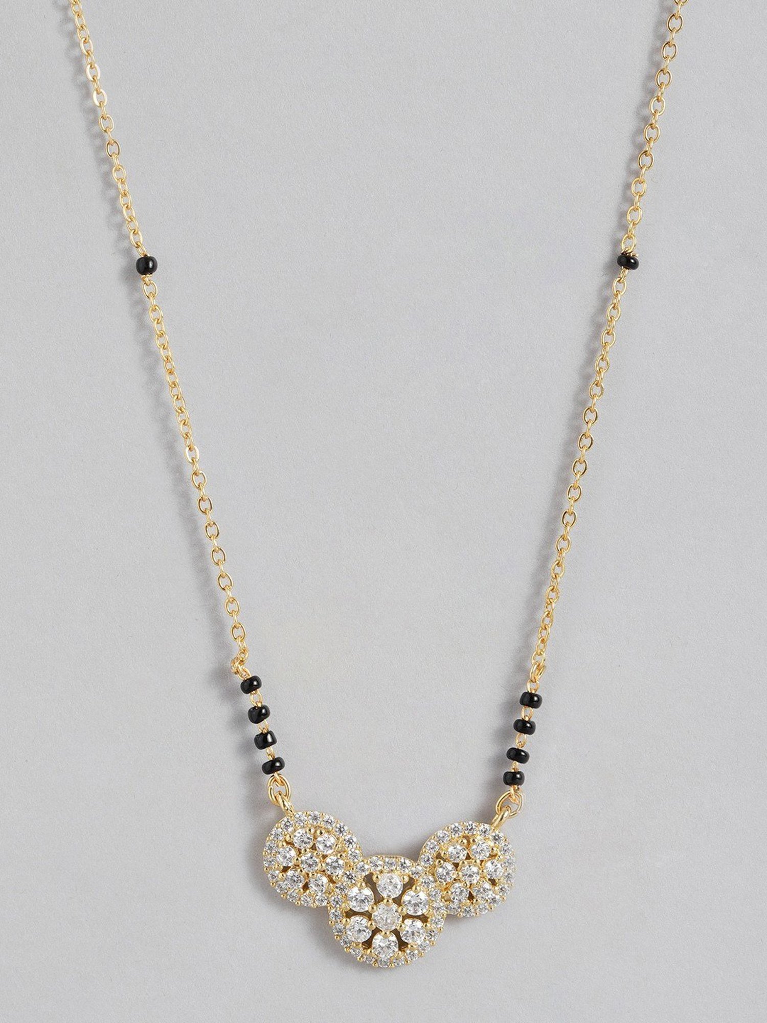 Abdesigns Gold-Plated American Diamond & Black Beaded Mangalsutra