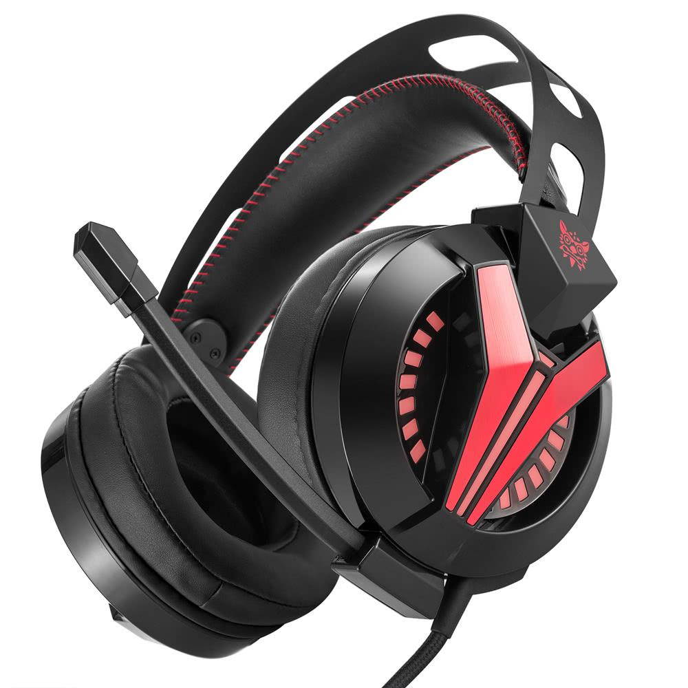 ONIKUMA M180 3.5mm Stereo Gaming Headset Over-Ear Headphones with Retractable Microphone Volume Control Noise Cancelling & LED Lights Black for PC PS4 Computer Laptop Mac iPhone iPad - Black & Red