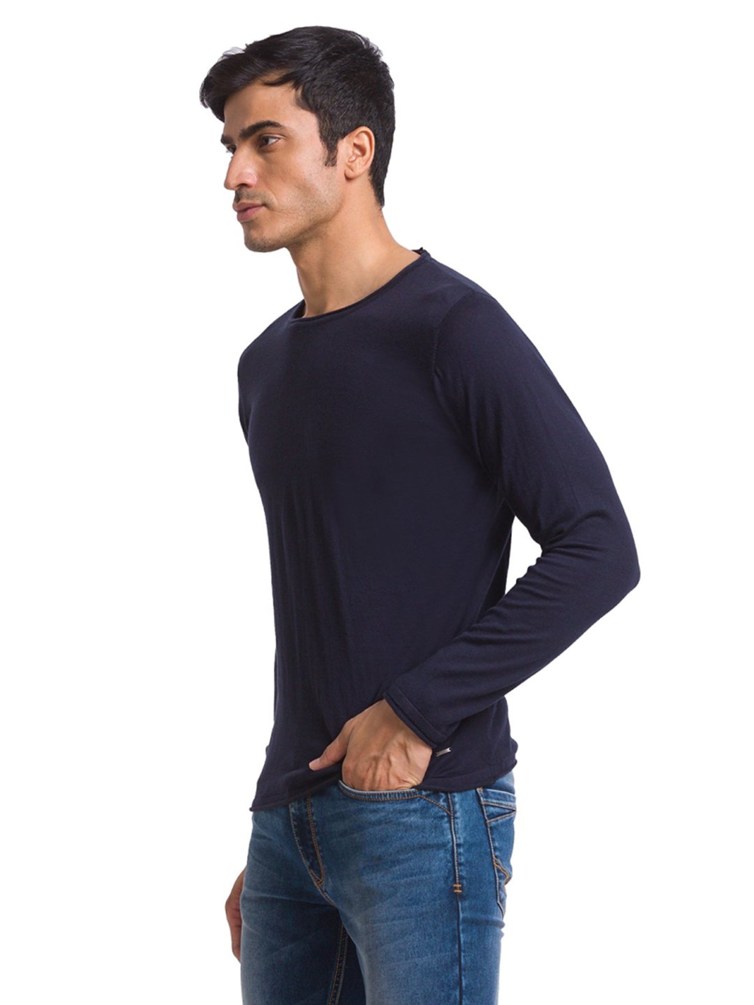 Parx Blue Cotton Regular Fit Sweaters