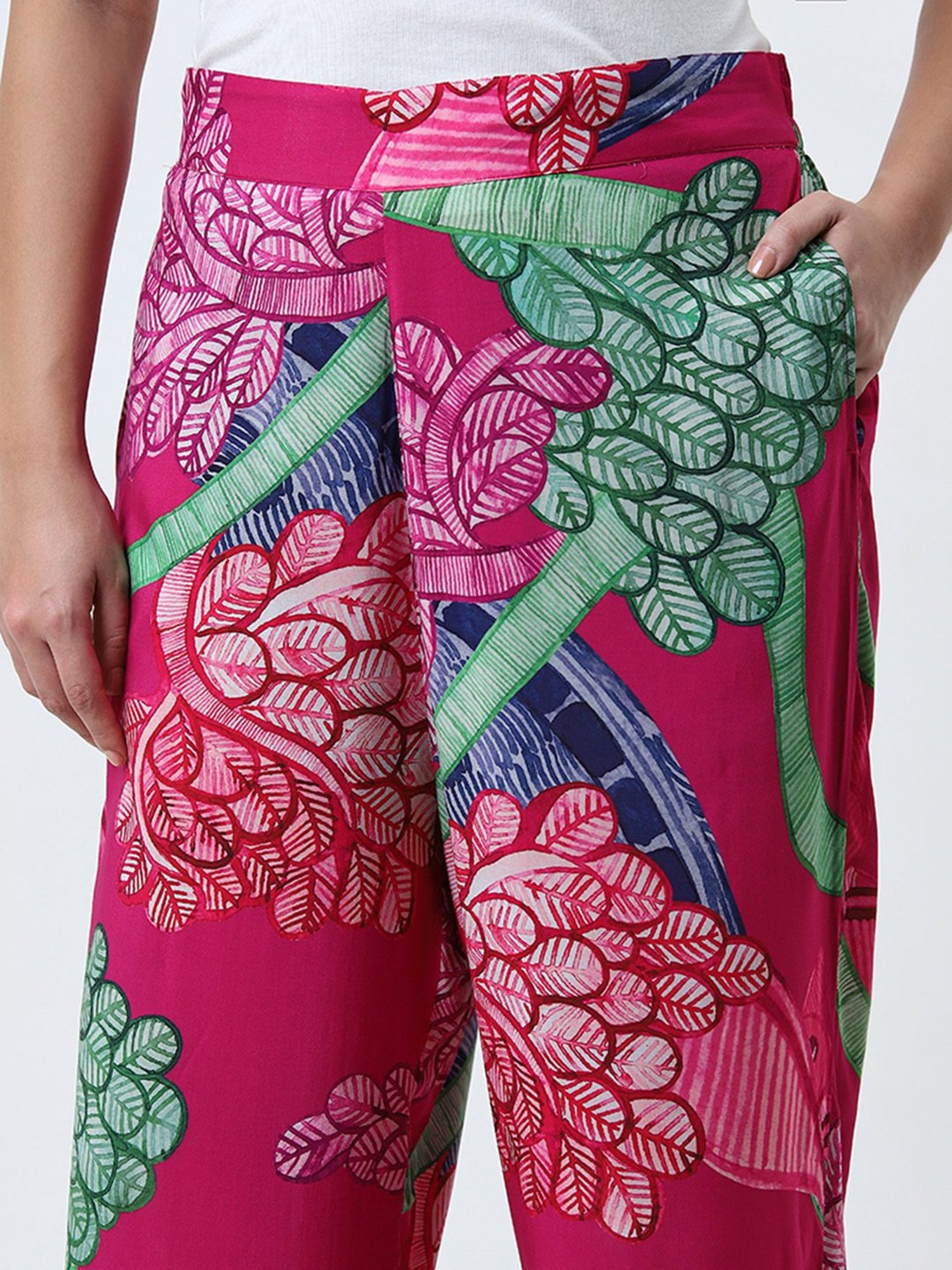 Diza by Westside Pink Floral Printed High-Rise Ethnic Pants