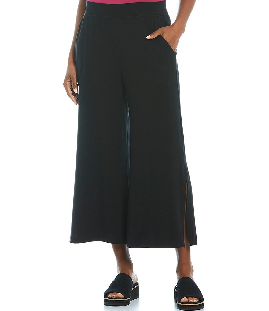 Eileen Fisher Lightweight Fine Jersey Wide Leg Cropped Pant With Side Slits