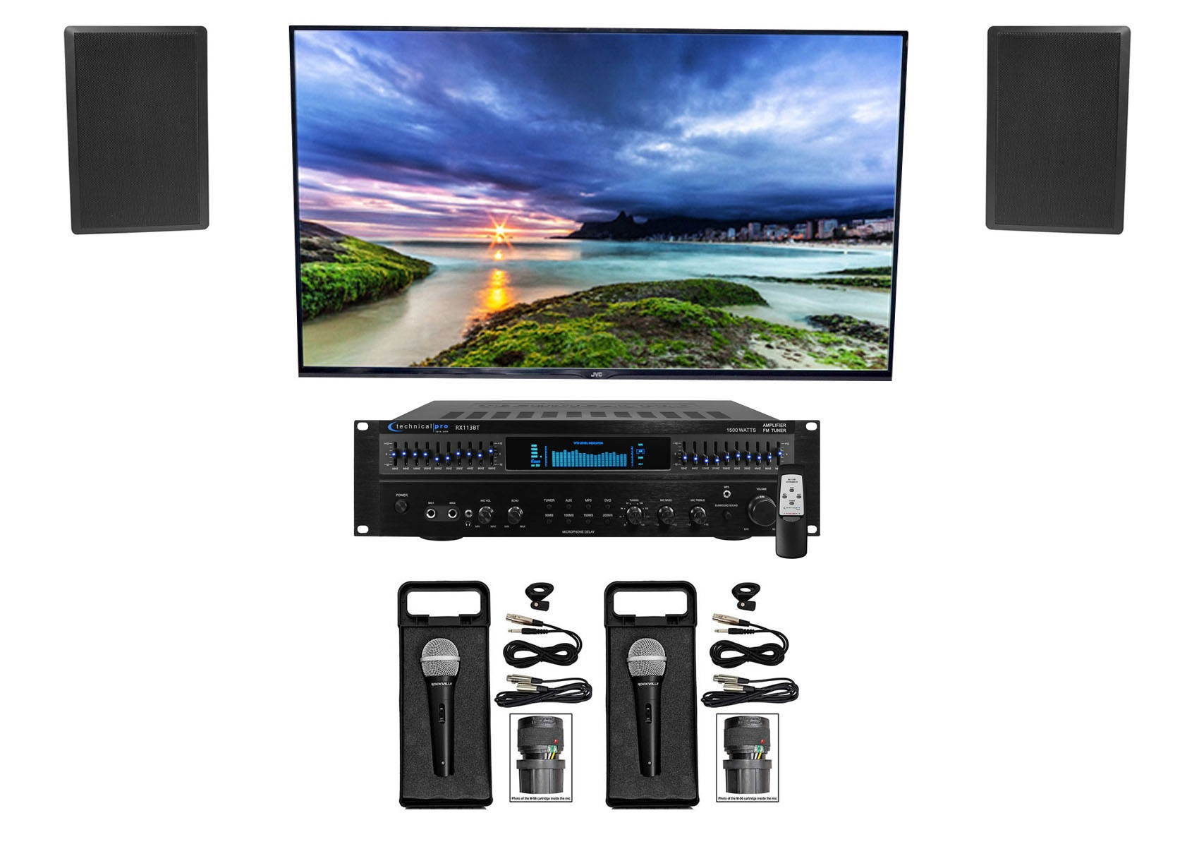 Technical Pro Home Karaoke Machine System+(2) 5.25" Black Wall Mount Speakers