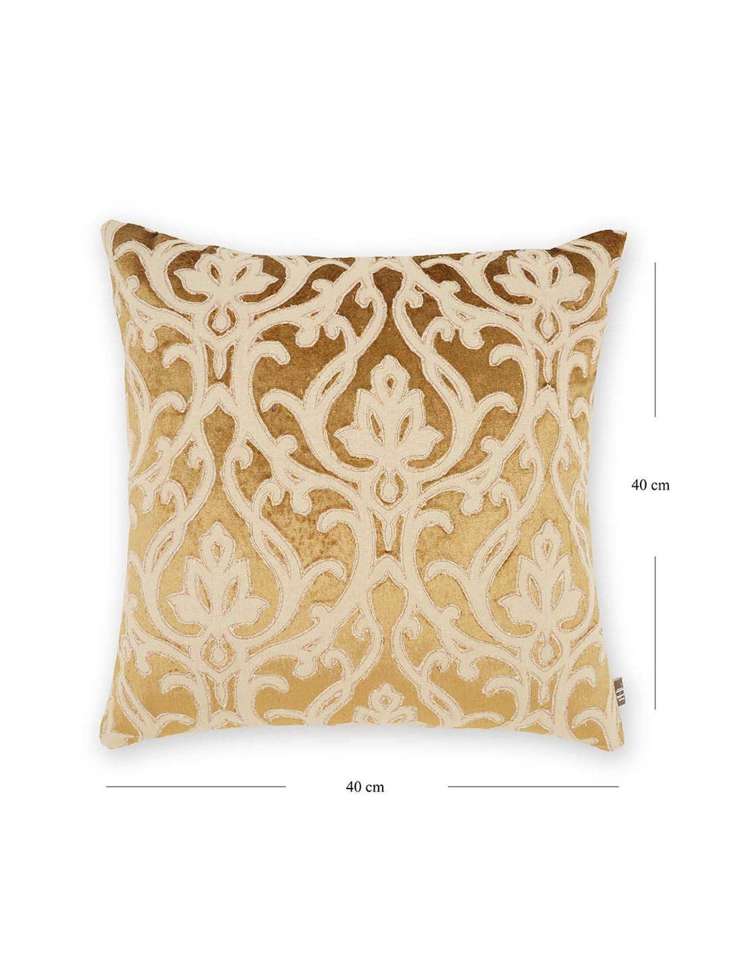 Pure Home and Living Gold Cotton Patch Work Square Cushion Cover