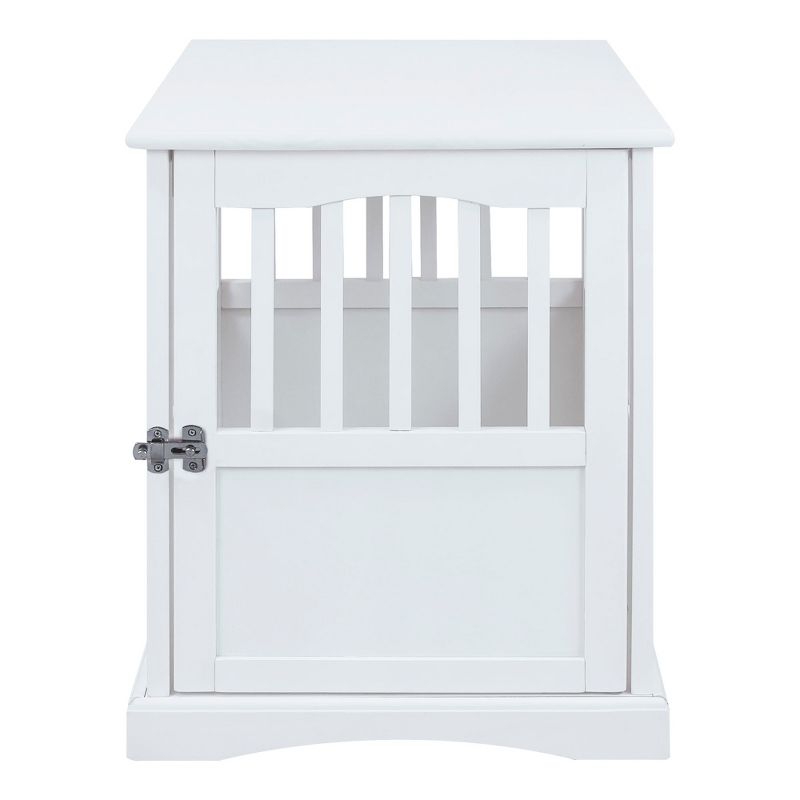 Casual Home Solid Wood Lockable Gate Door Pet Crate and End Side Table, White