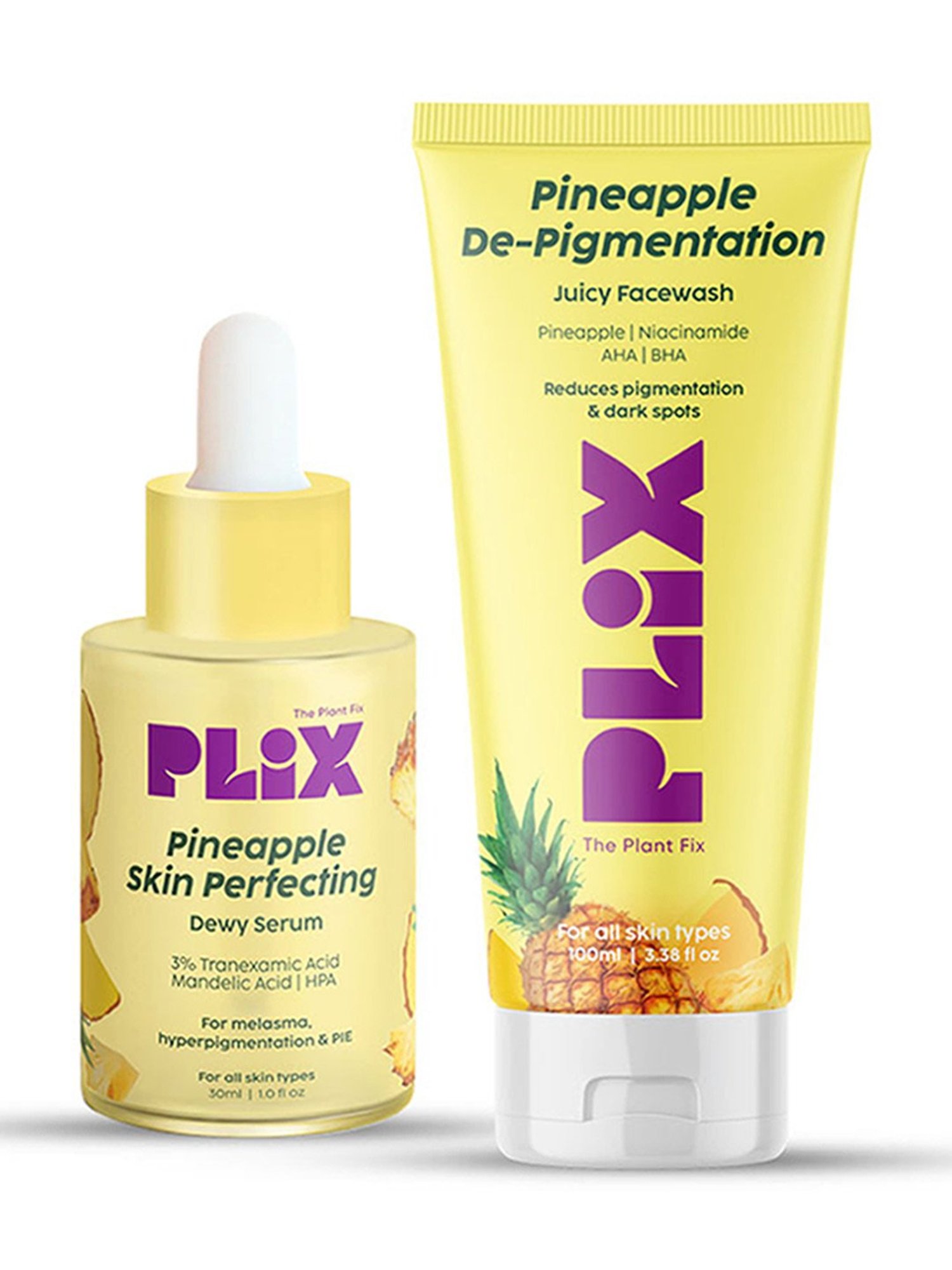 PLIX THE PLANT FIX Pineapple Skin Perfecting Dewy Serum & De-Pigmentation Juicy Facewash Combo