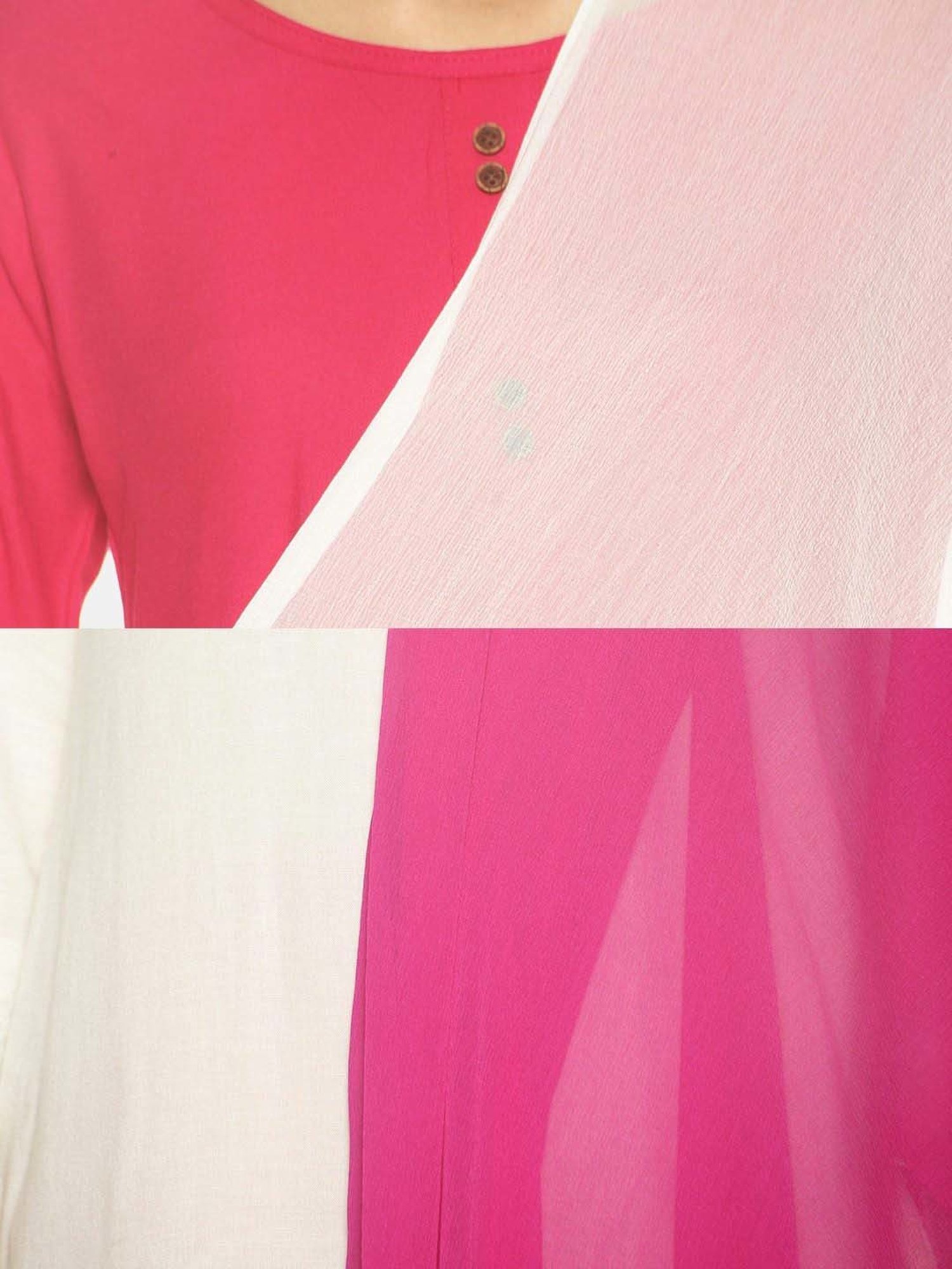 TWIN BIRDS Pink & White Plain Dupatta - Pack Of 2