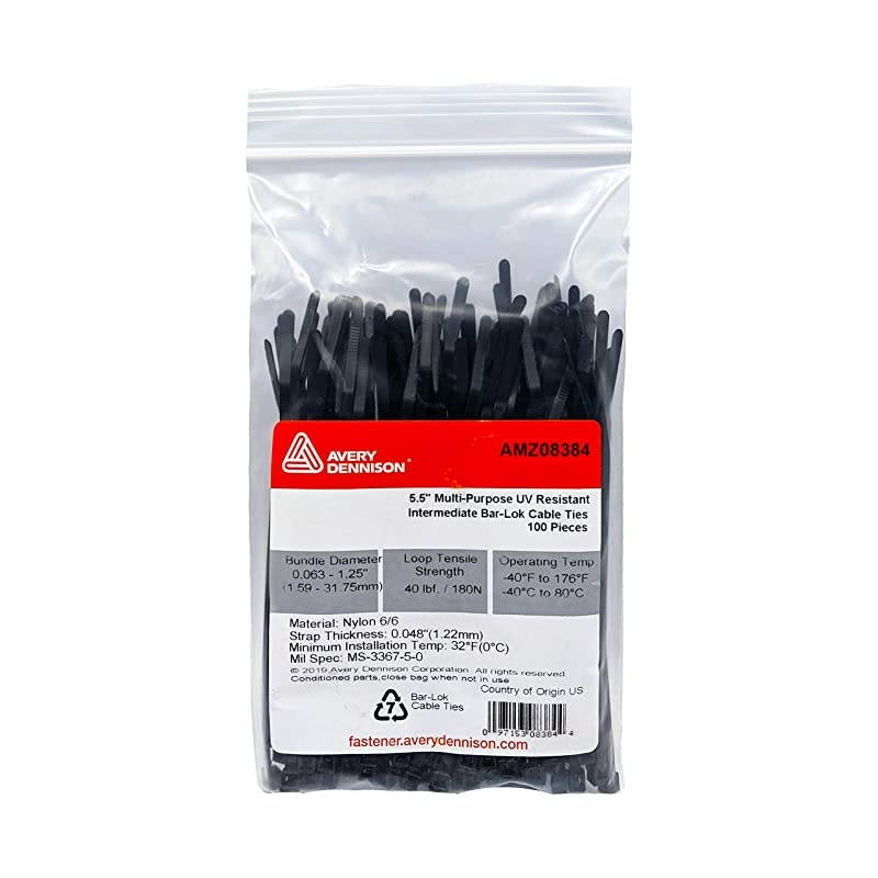 Cable Ties by Avery Dennison USA Made Nylon Zip Ties Weather UV amp Impact Resistant Black Plastic Ties for Binding Bundling amp Organizing Cable amp Wire For Indoors amp Outdoors 5.5quot x 100