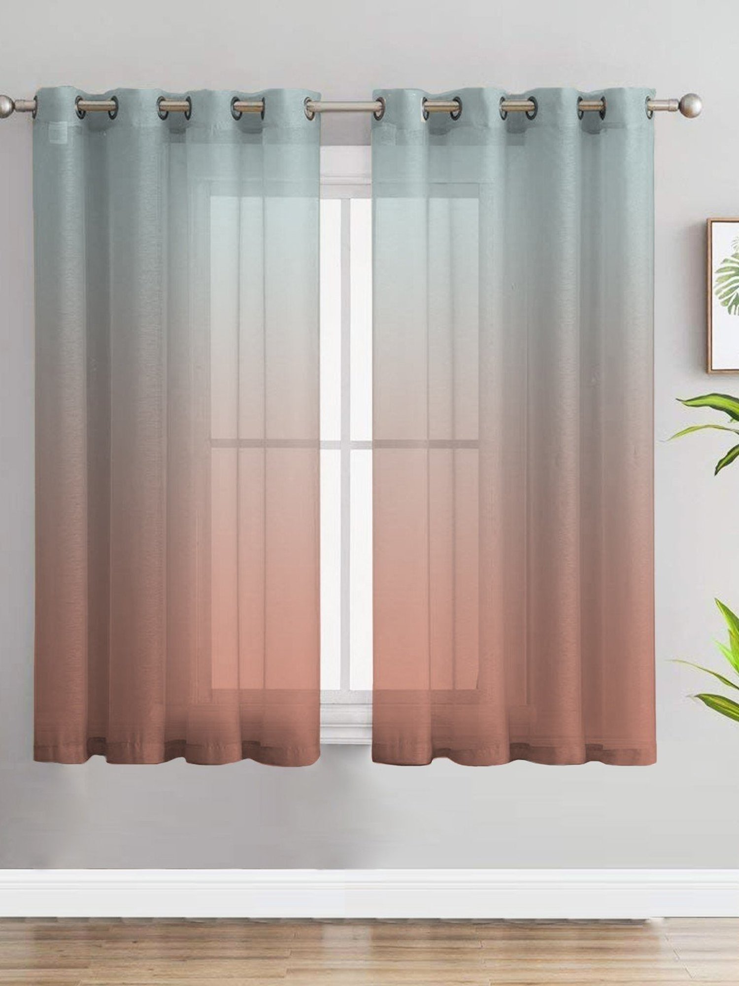 SPACES DRAPE STORY Boho Grey & Pink Polyester 5 ft Sheer Window Curtains - Set of 2