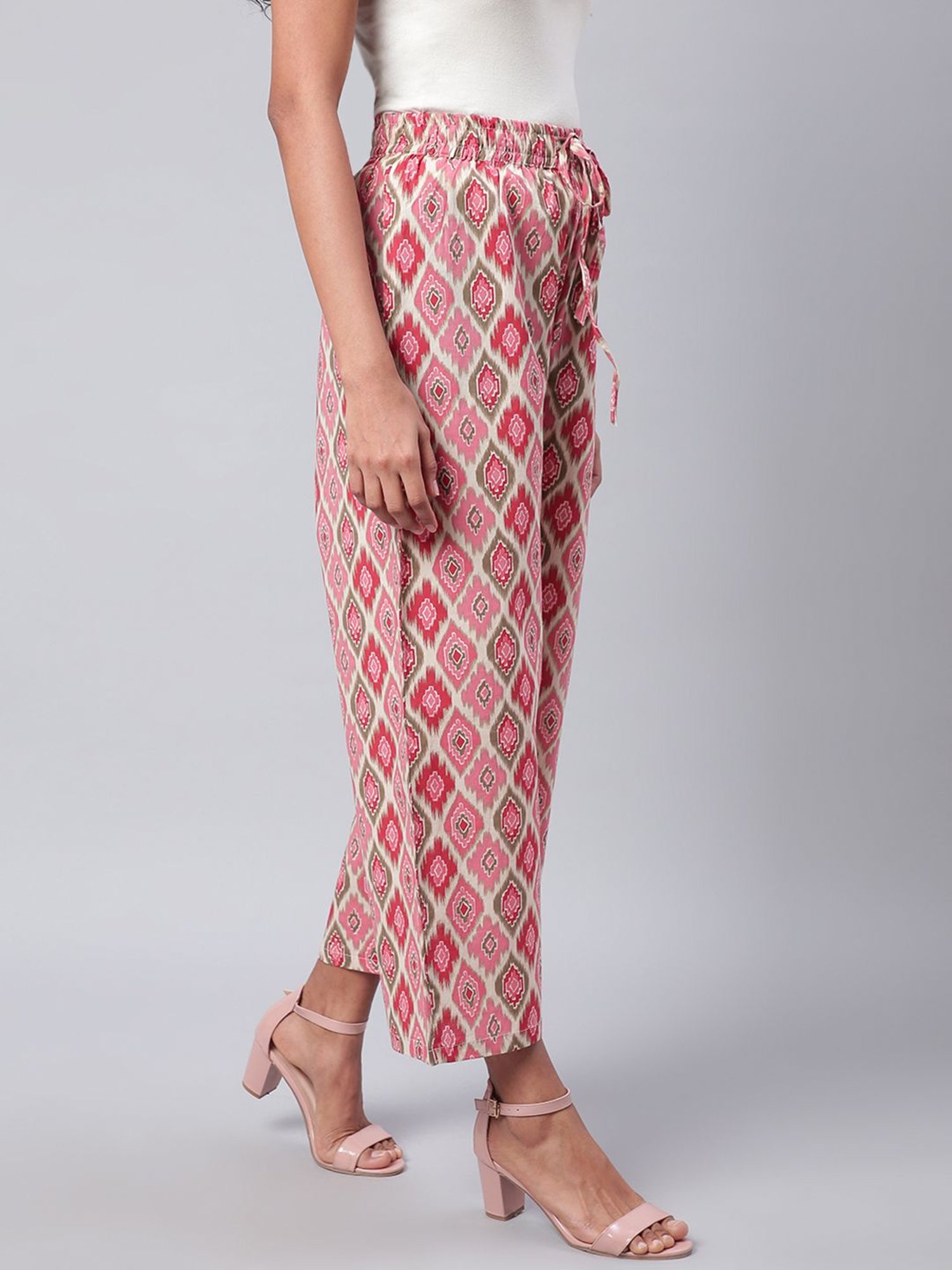 Sringam Peach Cotton Printed Palazzos