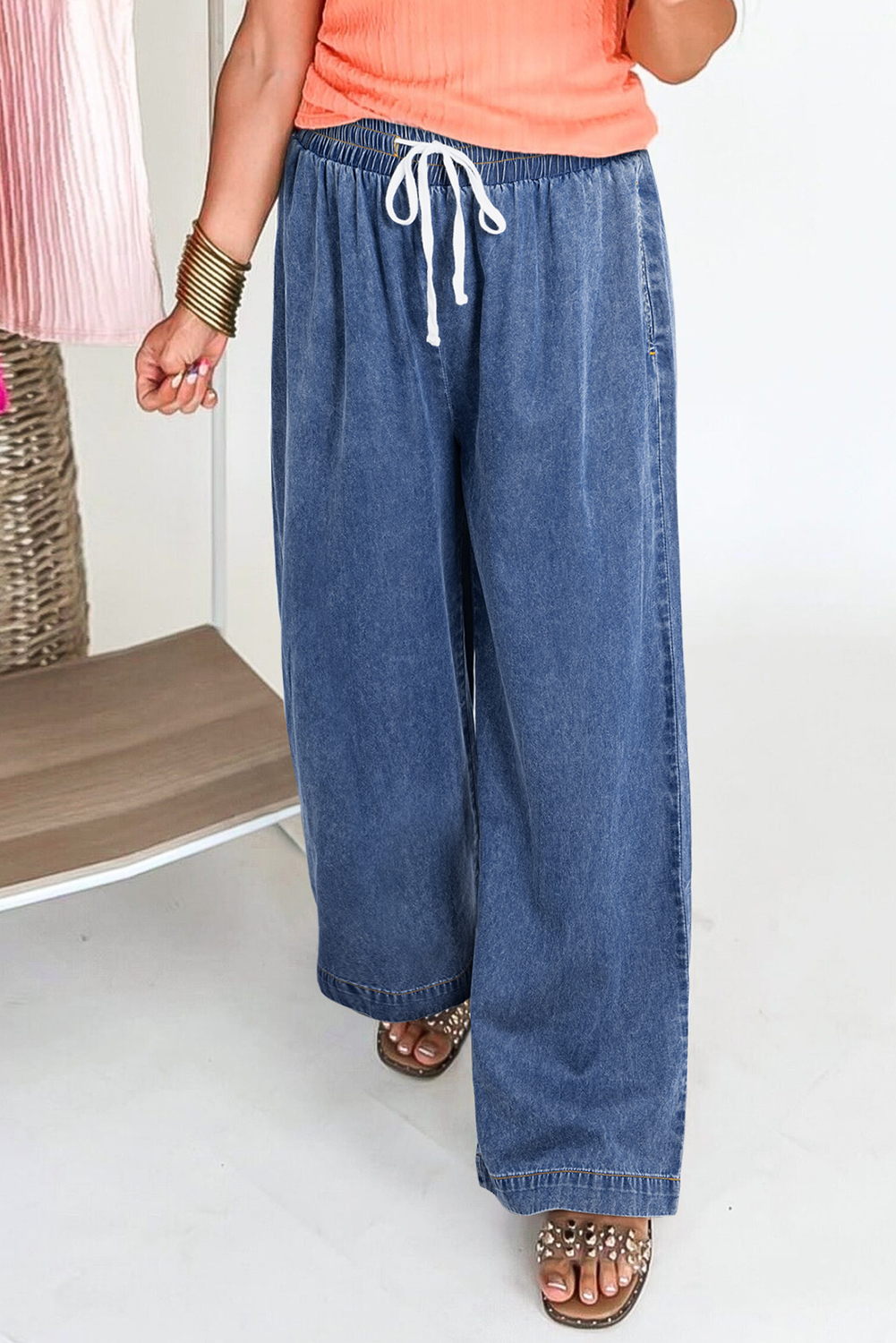 Dark Blue Plus Size Stitching Washed Flare Jeans