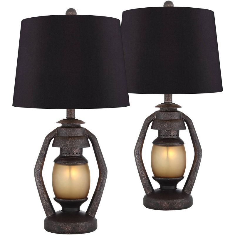 Franklin Iron Works Horace Brown Miner Nightlight Black Shade Table Lamps Set of 2