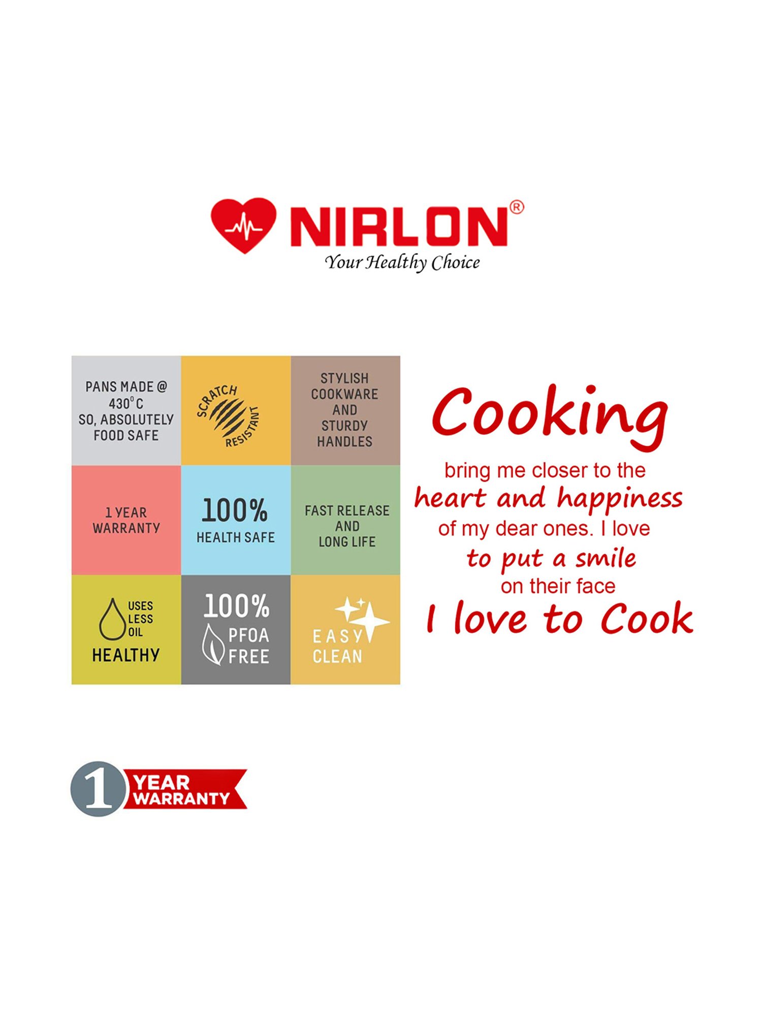 Nirlon Non-Stick Red Aluminium Gas Compatible Cookware Set of 4 Pieces