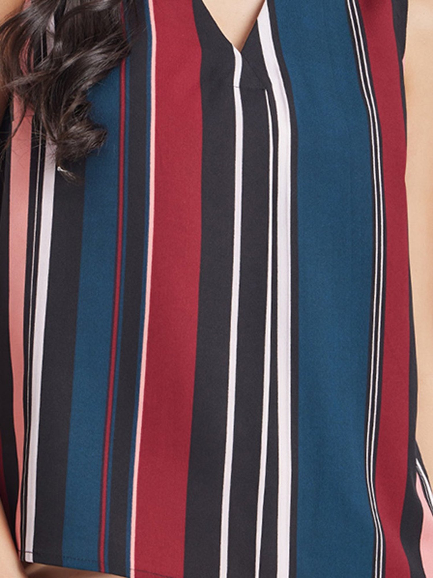 Fablestreet Maroon & Navy Striped Top