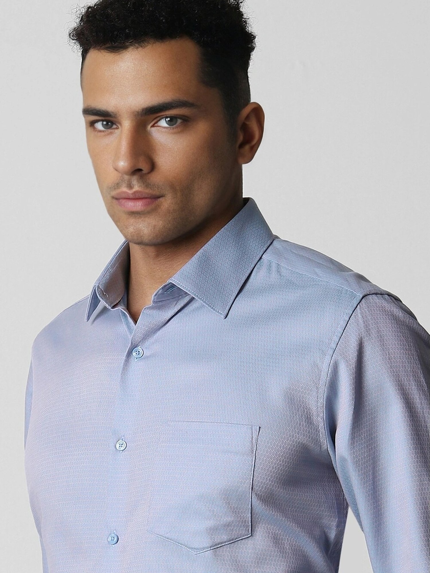 Sojanya Blue Cotton Regular Fit Self Pattern Shirt