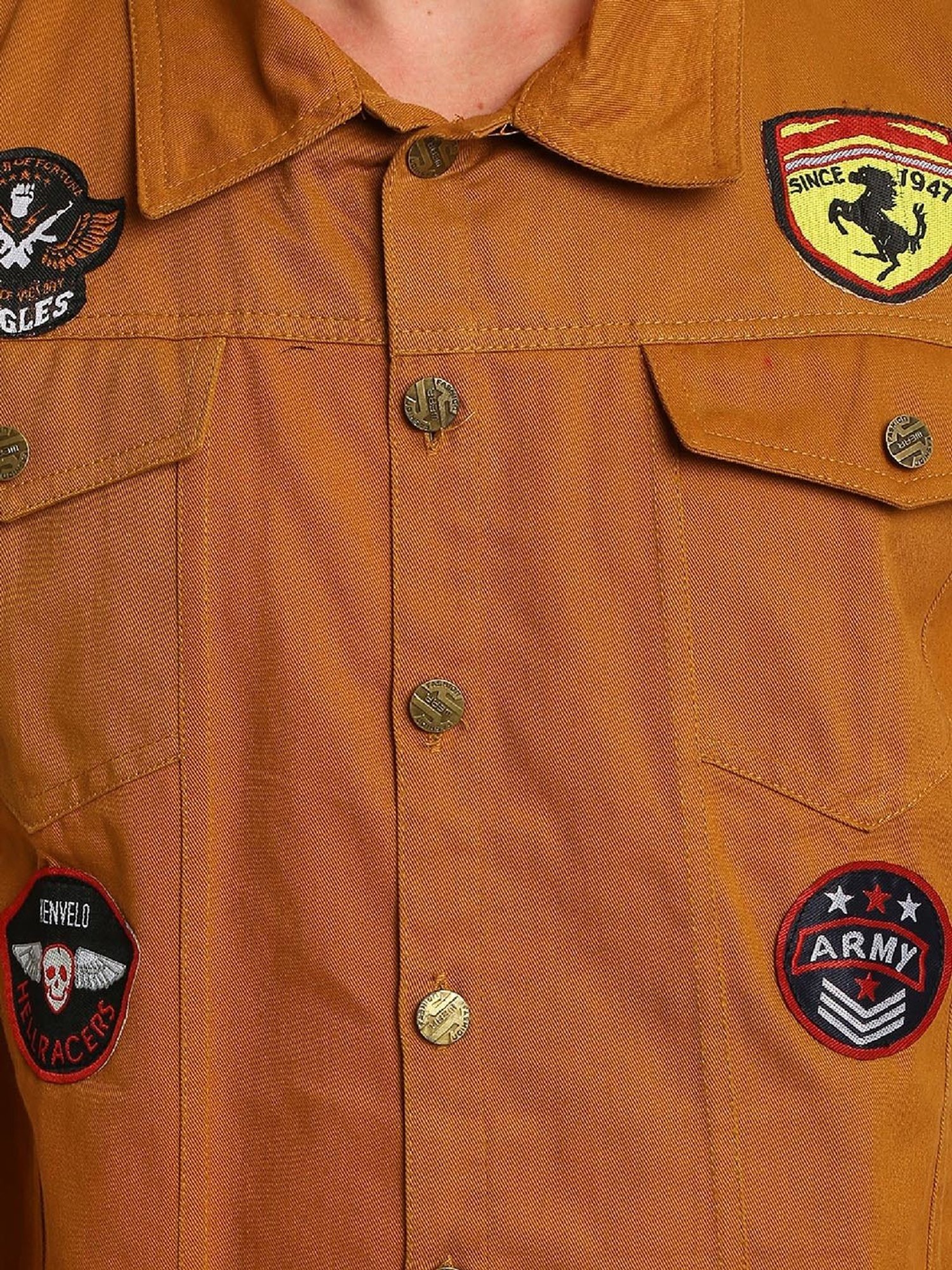 VOXATI Mustard Full Sleeves Shirt Collar Denim Jacket