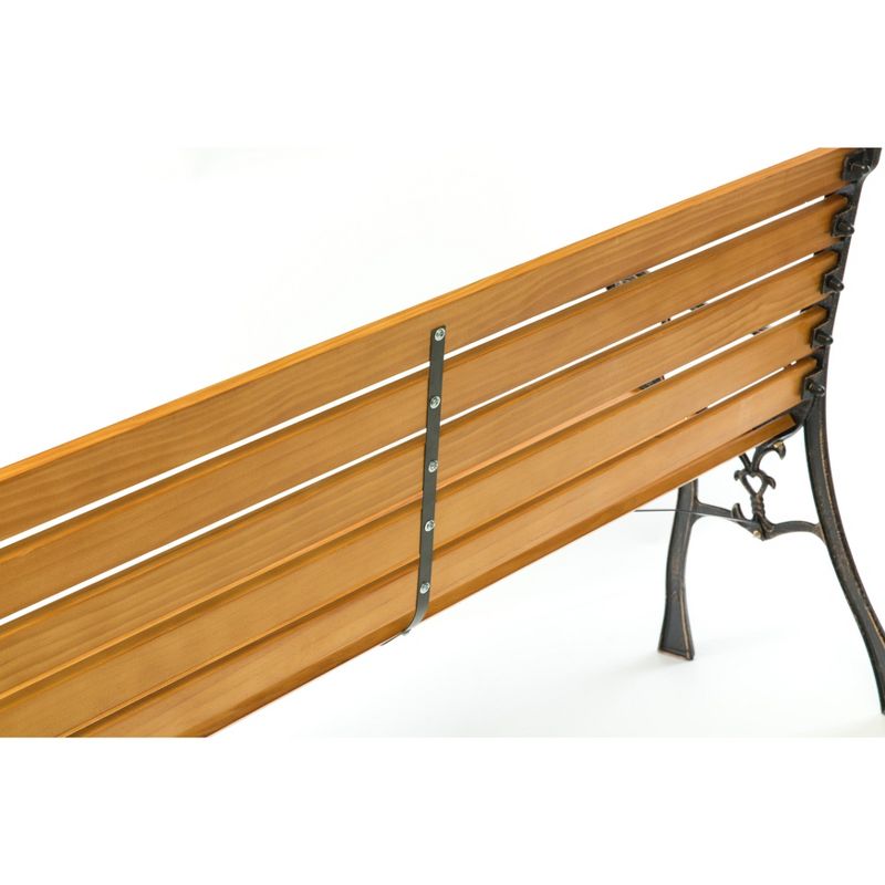 Gardenised Wooden Outdoor Park Patio Garden Yard Bench with Designed Steel Armrest and Legs