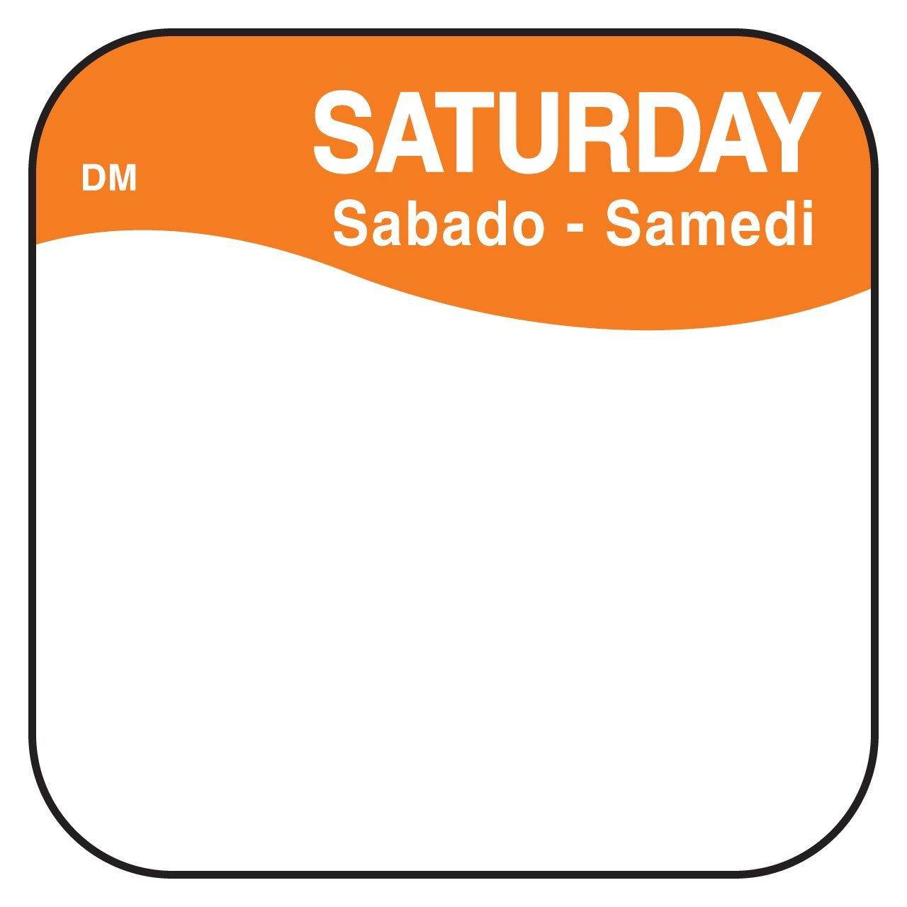 DayMark DissolveMark Day of the Week Trilingual Dissolvable Label, Saturday, 3/4" x 3/4", Orange (Roll of 1000)