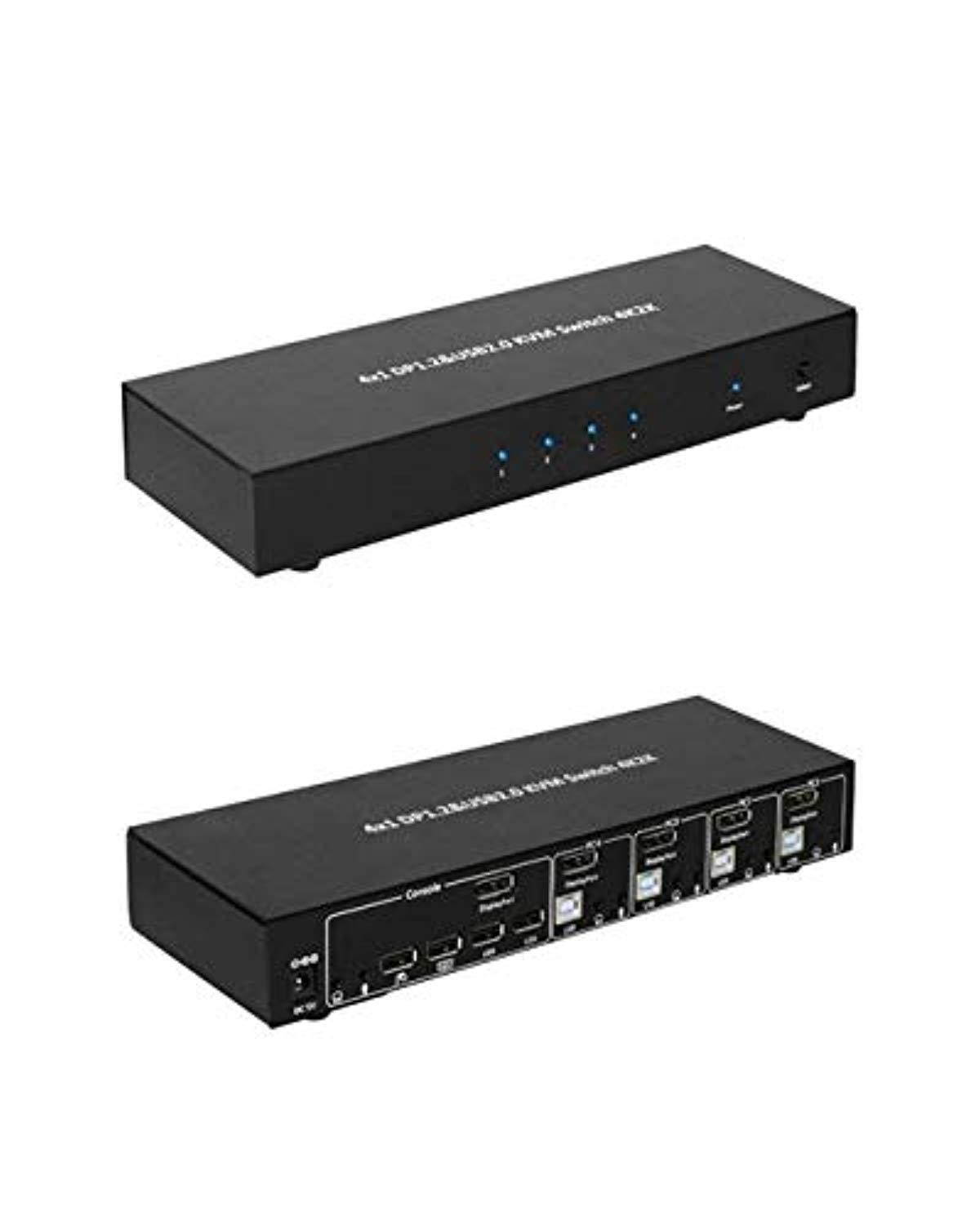 XtremPro 4x1 DP Display Port 1.2 & USB 2.0 KVM Switch Metal Housing w/ USB Keyboard, Mouse, Audio & Microphone Port w/Power Adapter - Black (61020)