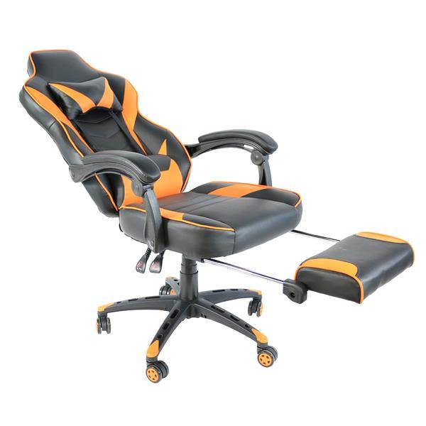 C-type Foldable Nylon Foot Racing Chair with Footrest Gaming Chair Massage Office Computer Adjustable Swivel Leather Chair High Back Desk Chair Headrest(Orange)