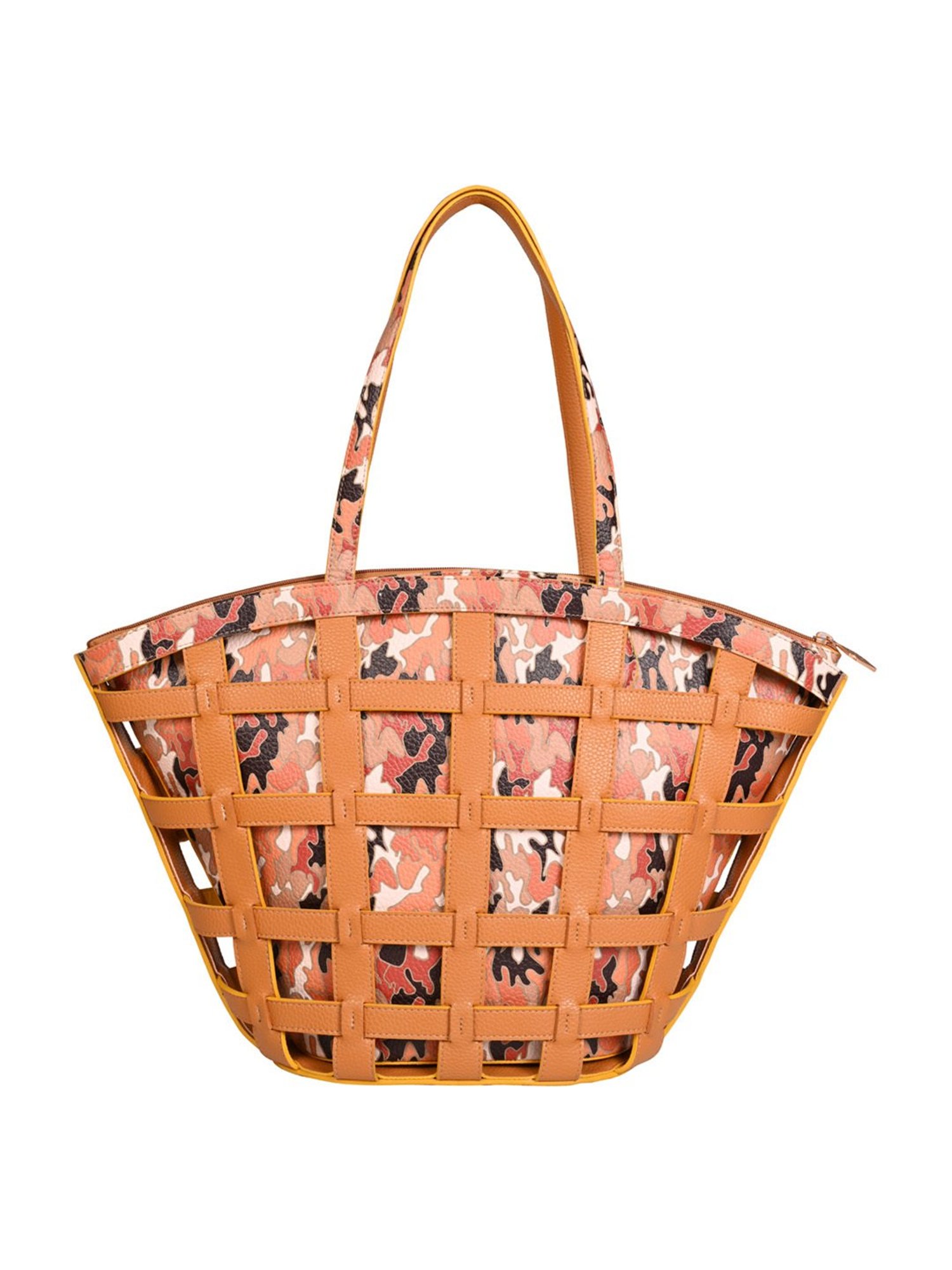 Eume Praline Mustard Camo Vegan Leather Tote Bag