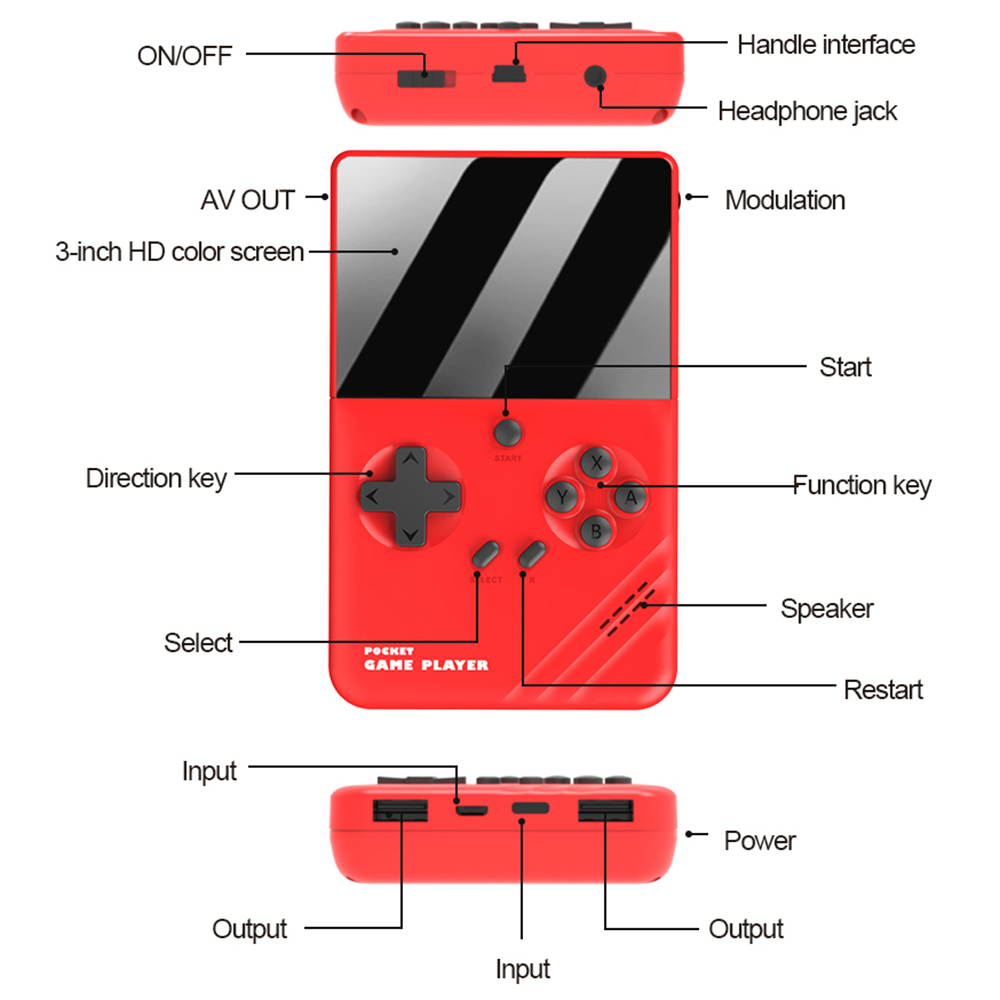 Portable Mini Video Game Console GA03-8-ECAM Built-in 500 Classic Games +Power Bank Retro 8 Bit Pocket Handheld Game Player