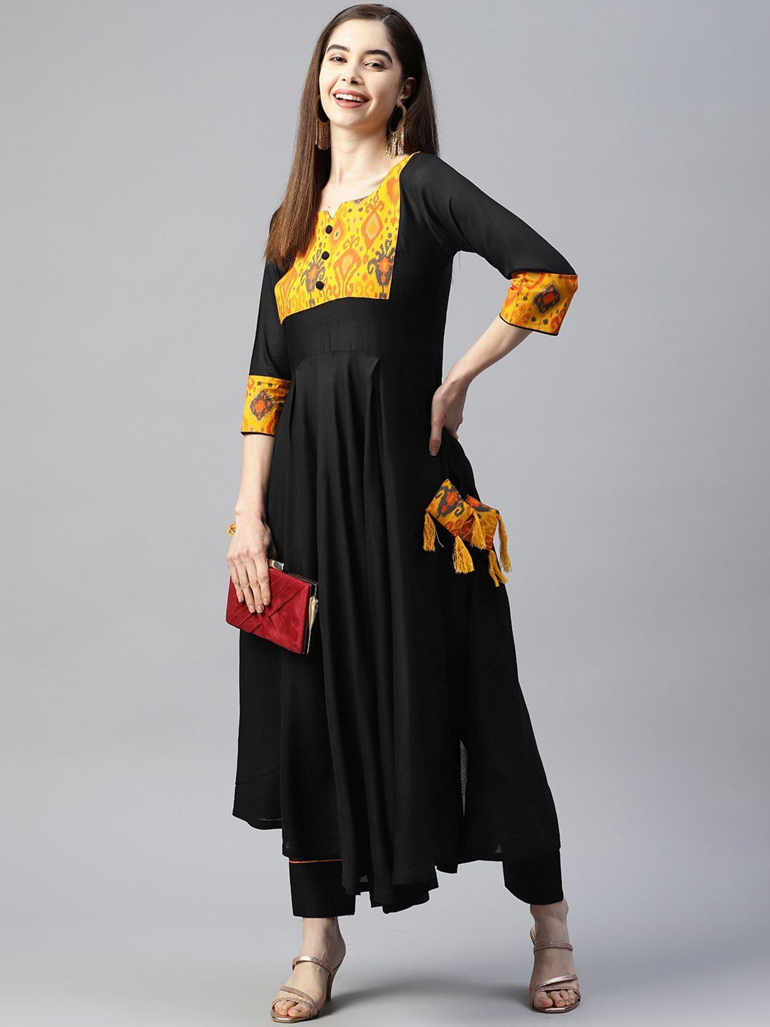 SHADES Black Cotton Printed Kurta Pant Set