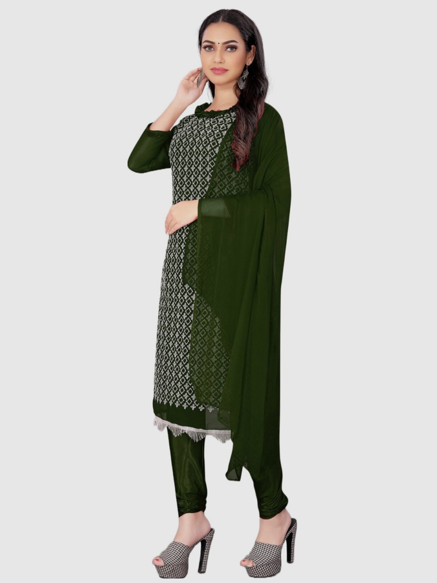 APNISHA Green Embroidered Unstitched Dress Material