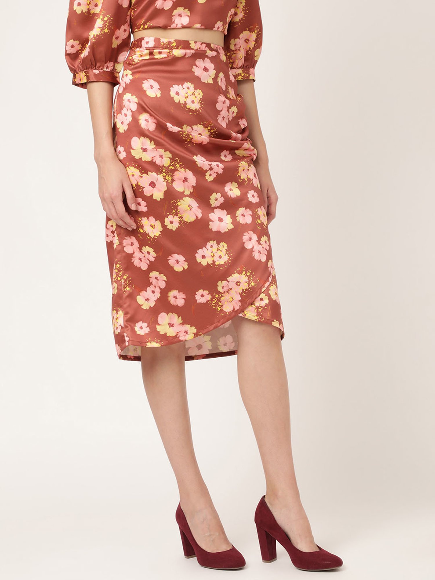 Elle Brown Floral Print Skirt