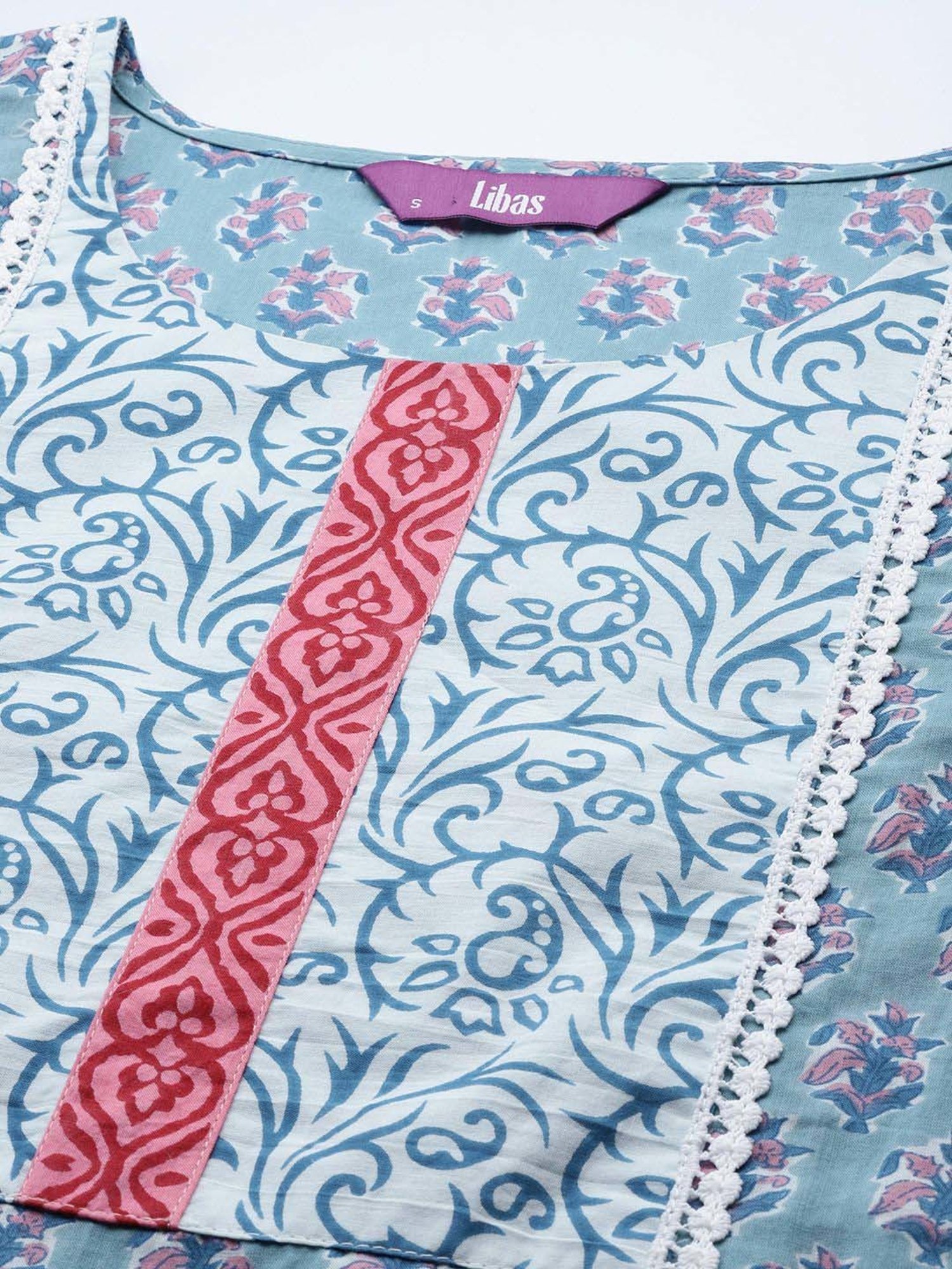 Libas Blue Cotton Printed Kurta Pant Set With Dupatta