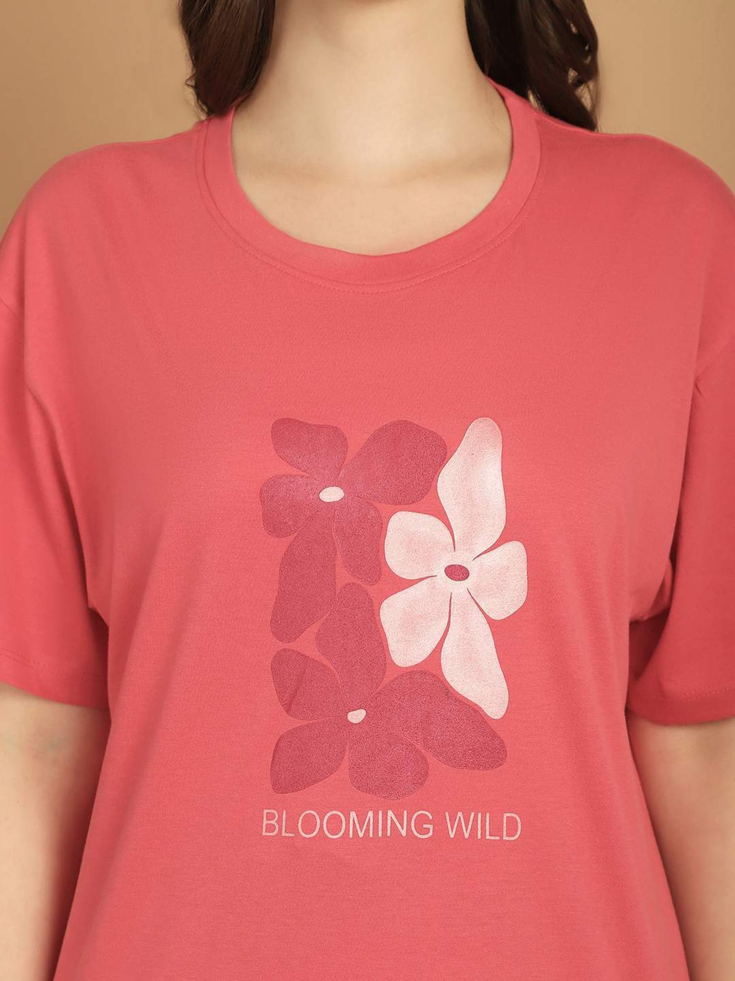 Kanvin Pink & Black Cotton Printed Tunic Pyjamas Set