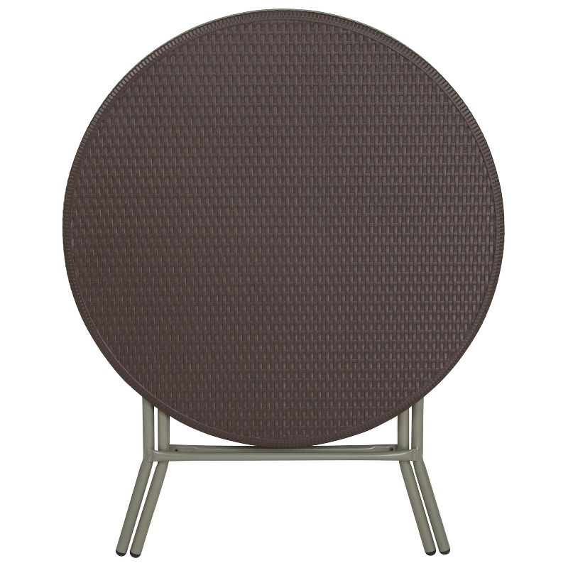 Flash Furniture 2.6-Foot Round Brown Rattan Plastic Folding Table
