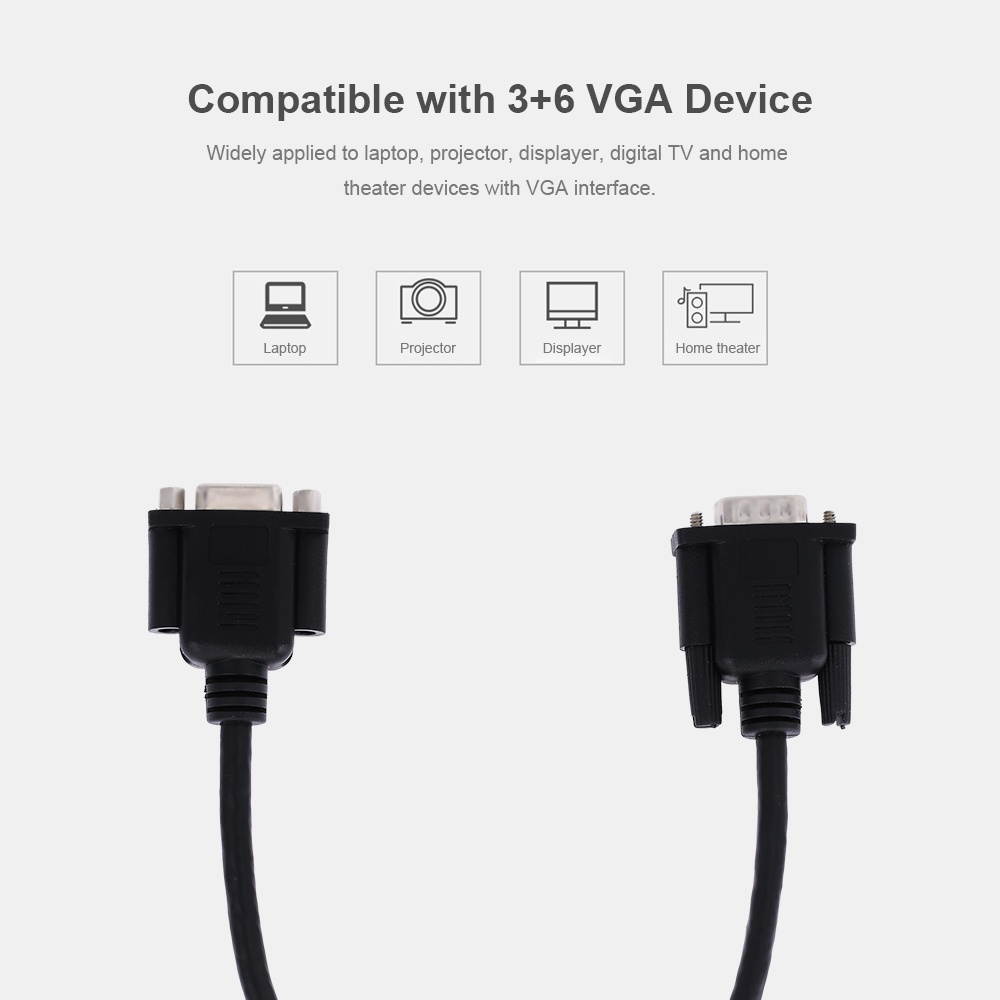 VGA Cable HD 3+6 Pure Copper VGA Male to Female Cable for Desktop/Laptop/Projector 30cm/11.81in