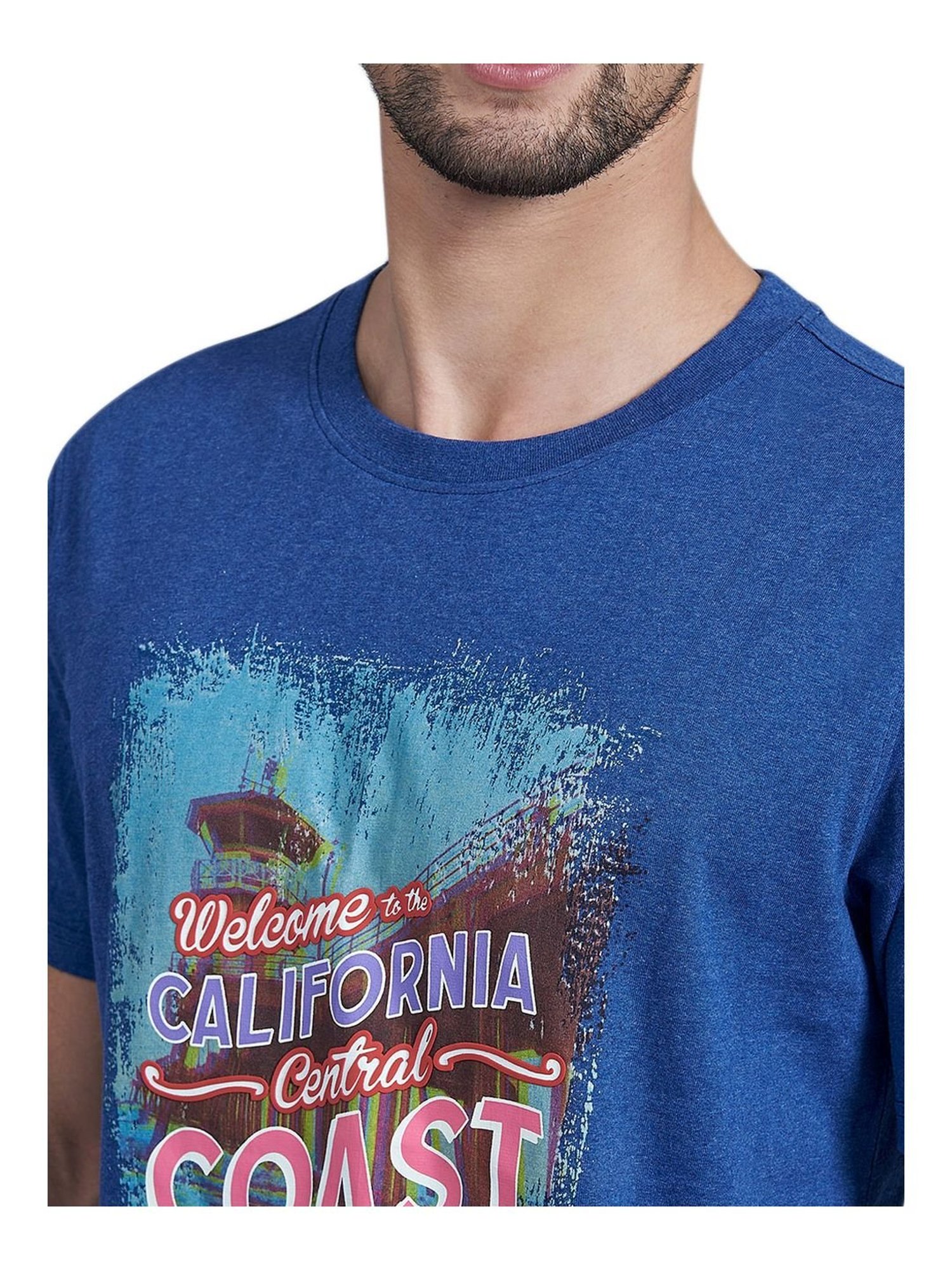 Beverly Hills Polo Club Blue Cotton Regular Fit Printed T-Shirt